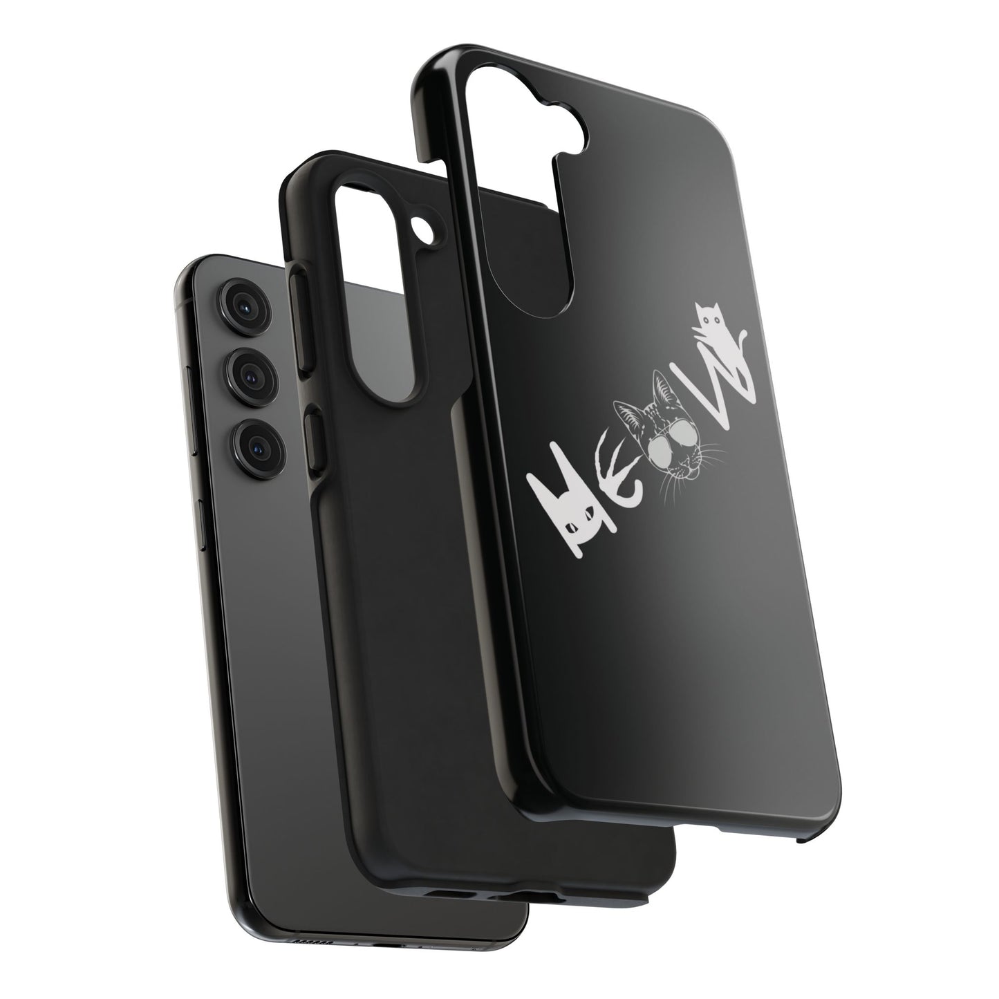 Meow Tough Phone Cases, iPhone & Samsung cases, wireless charging, cats, sassy, kitty, gender neutral, gifts, Halloween, birthday, Christmas