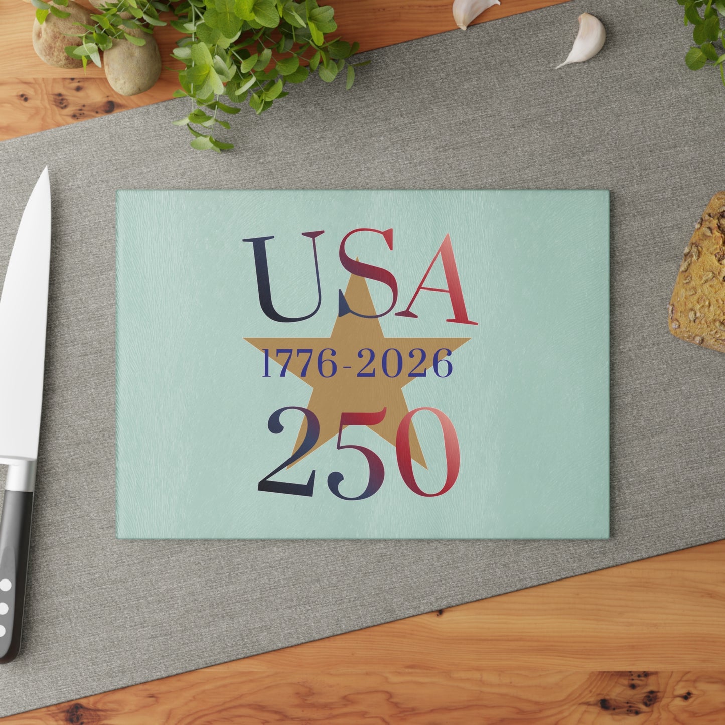 USA 250th Anniversary Glass Cutting Board — 1776–2026 Patriotic Kitchen Decor