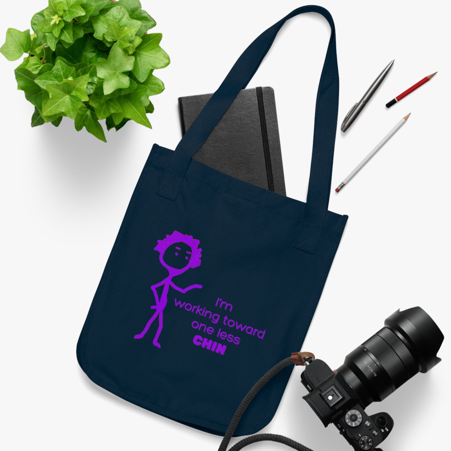 Im Working Toward One Less Chin Organic Canvas Tote Bag, Funny, Exercise, Gender Neutral, Women, Men, Gift, Groceries, Shopping, Books, Eco