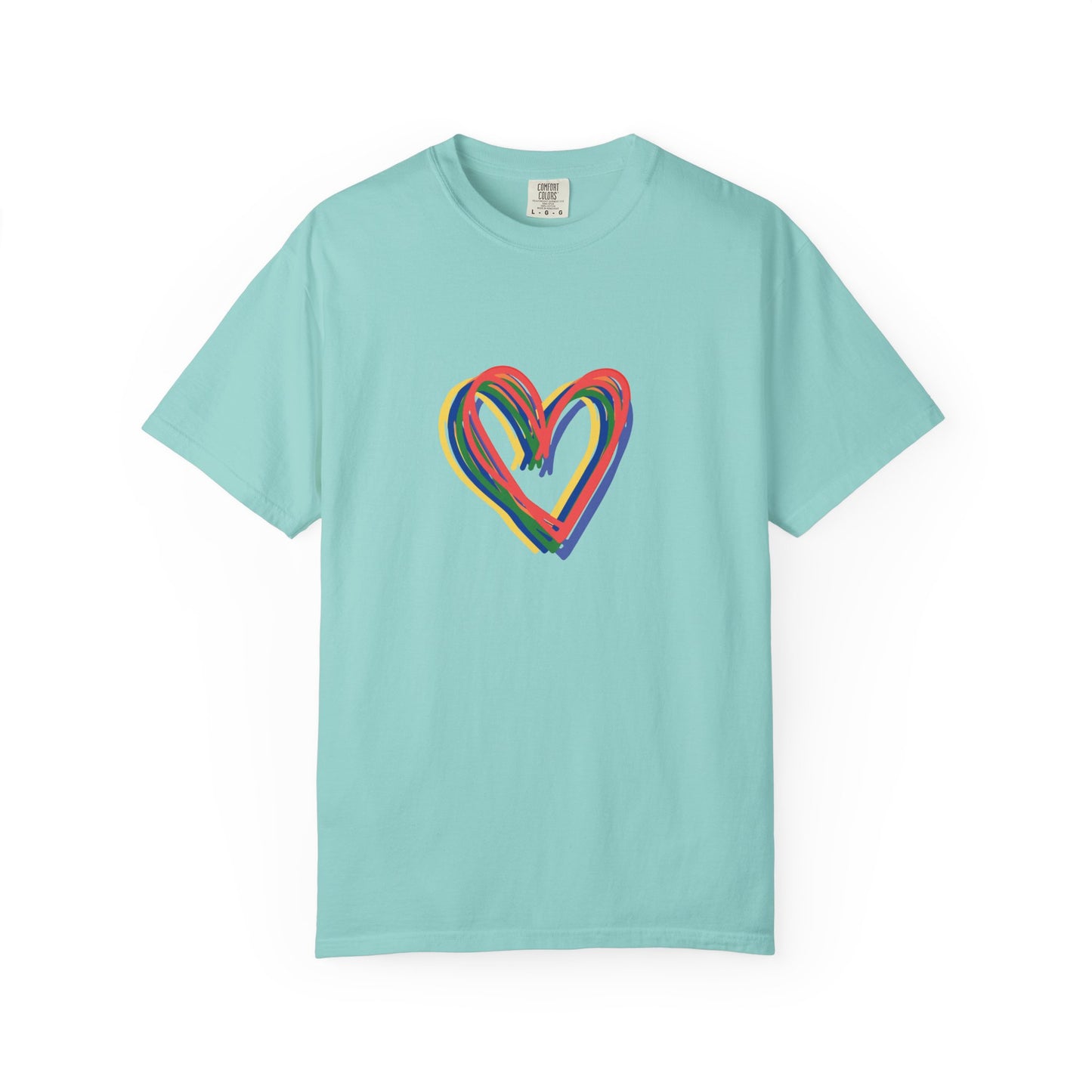 Rainbow Hearts Unisex Garment-Dyed T-shirt, love, Pride, gender neutral, casual, men, women, relaxed, soft, preshrunk cotton, Valentines Day