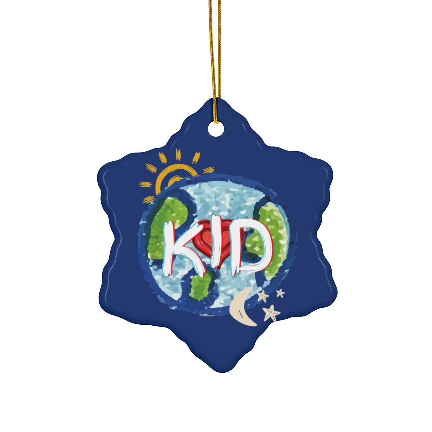 KID Hanging Ceramic Ornament, Whole World, Sun Moon & Stars, Heart, Circle Snowflake Heart Star, Christmas Tree, Holiday, Birthday, Gifts