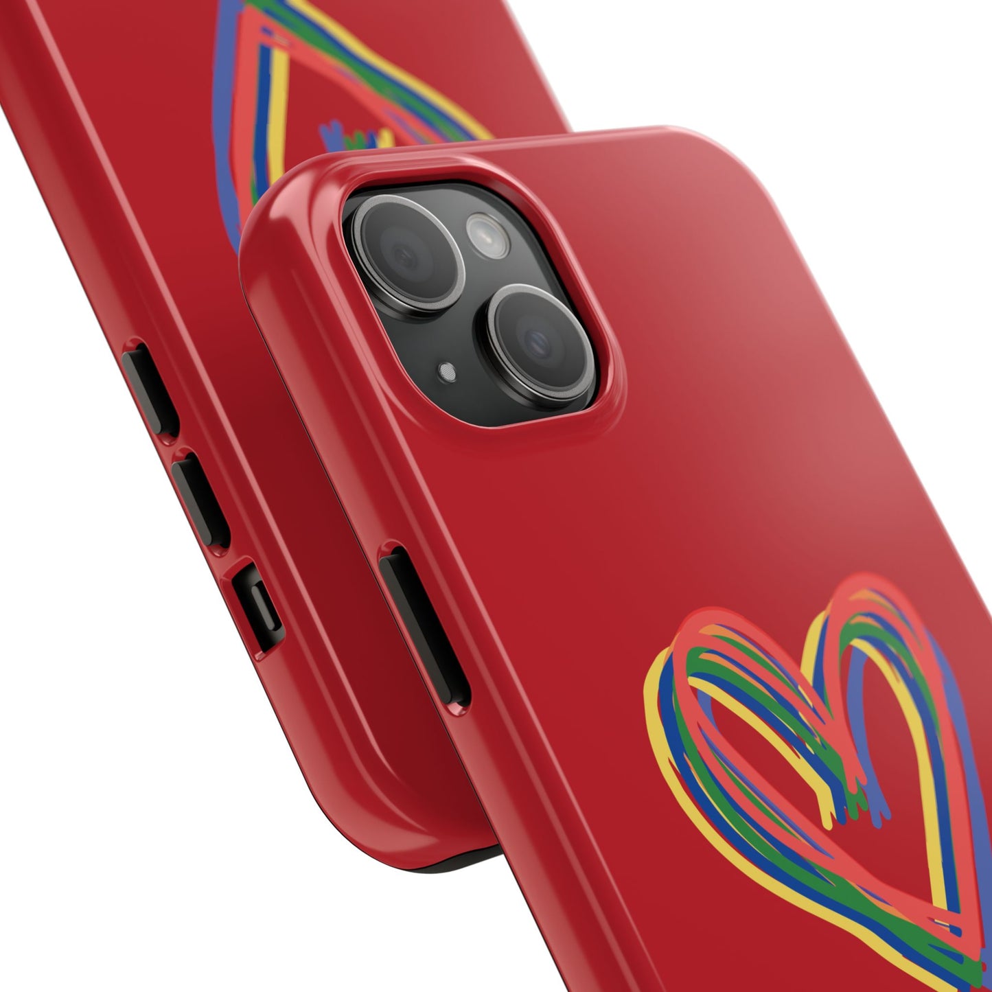 Rainbow Hearts Tough Phone Case, Red Phone Cover, Smartphone Case, Heart Pattern Phone Shell, Phone Hard Case, Colorful, Wireless Charging