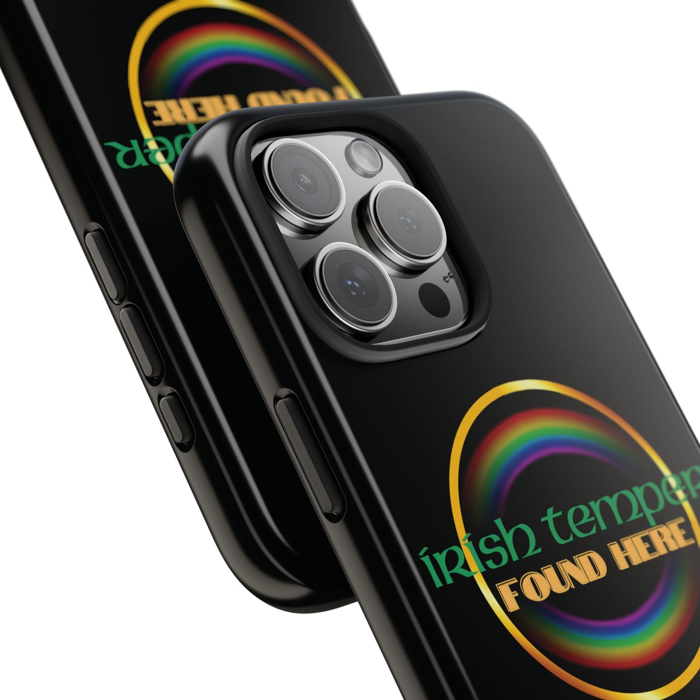 Irish Temper Found Here Black Tough Phone Cases, iPhone & Samsung cases, wireless charging, gifts, St Patricks Day, Birthday, Christmas