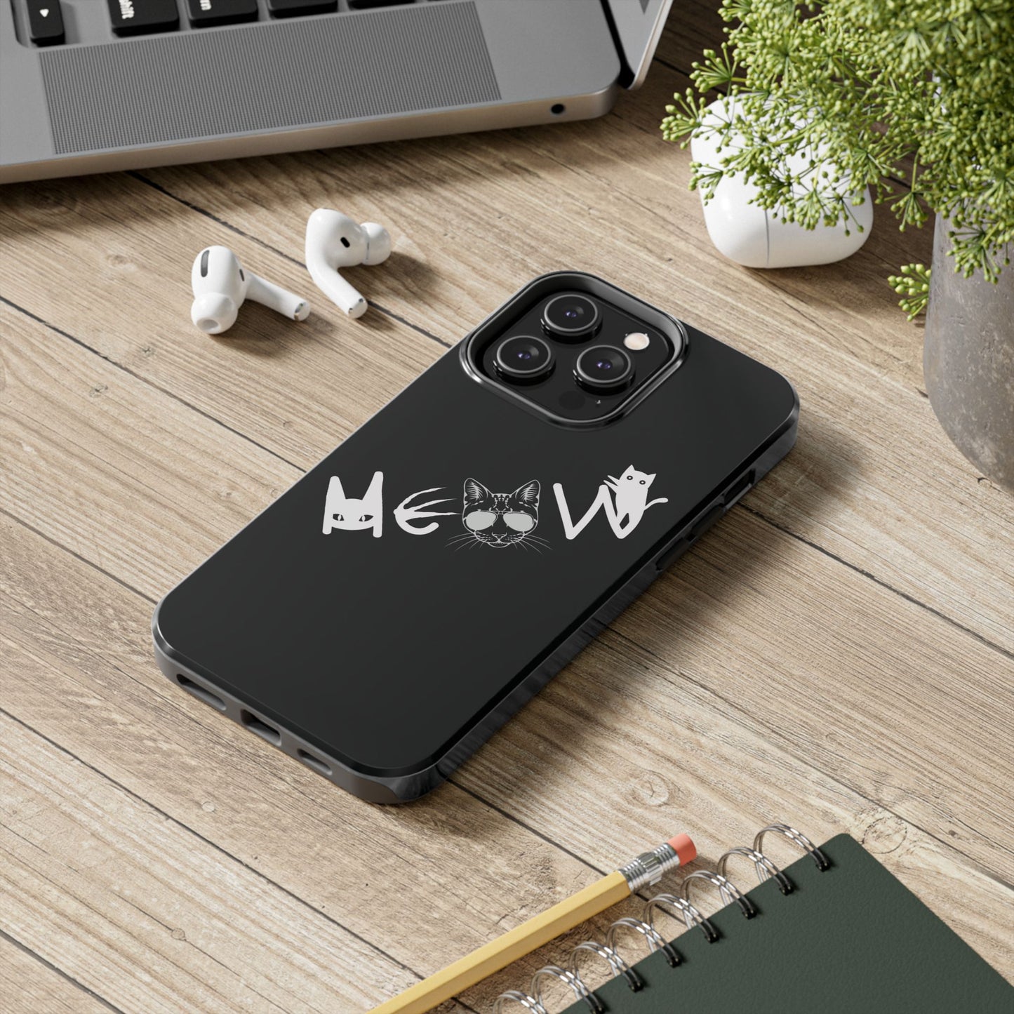 Meow Tough Phone Cases, iPhone & Samsung cases, wireless charging, cats, sassy, kitty, gender neutral, gifts, Halloween, birthday, Christmas