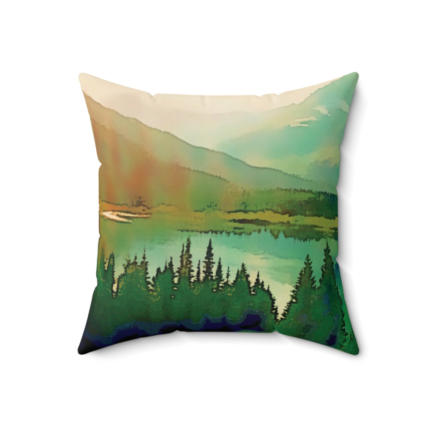 Mountain Lake Spun Polyester Square Pillow, Custom Artwork, Decor, Throw Pillow, Dorm, Gift, Holiday, Tree, Forest, Nature, Rustic, 4 Sizes