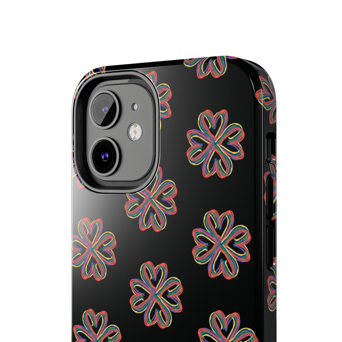 Tough Phone Cases, Floral Phone Cover, Protective Floral Case, Colorful Phone Shell, Black Phone Case, Wireless Charging