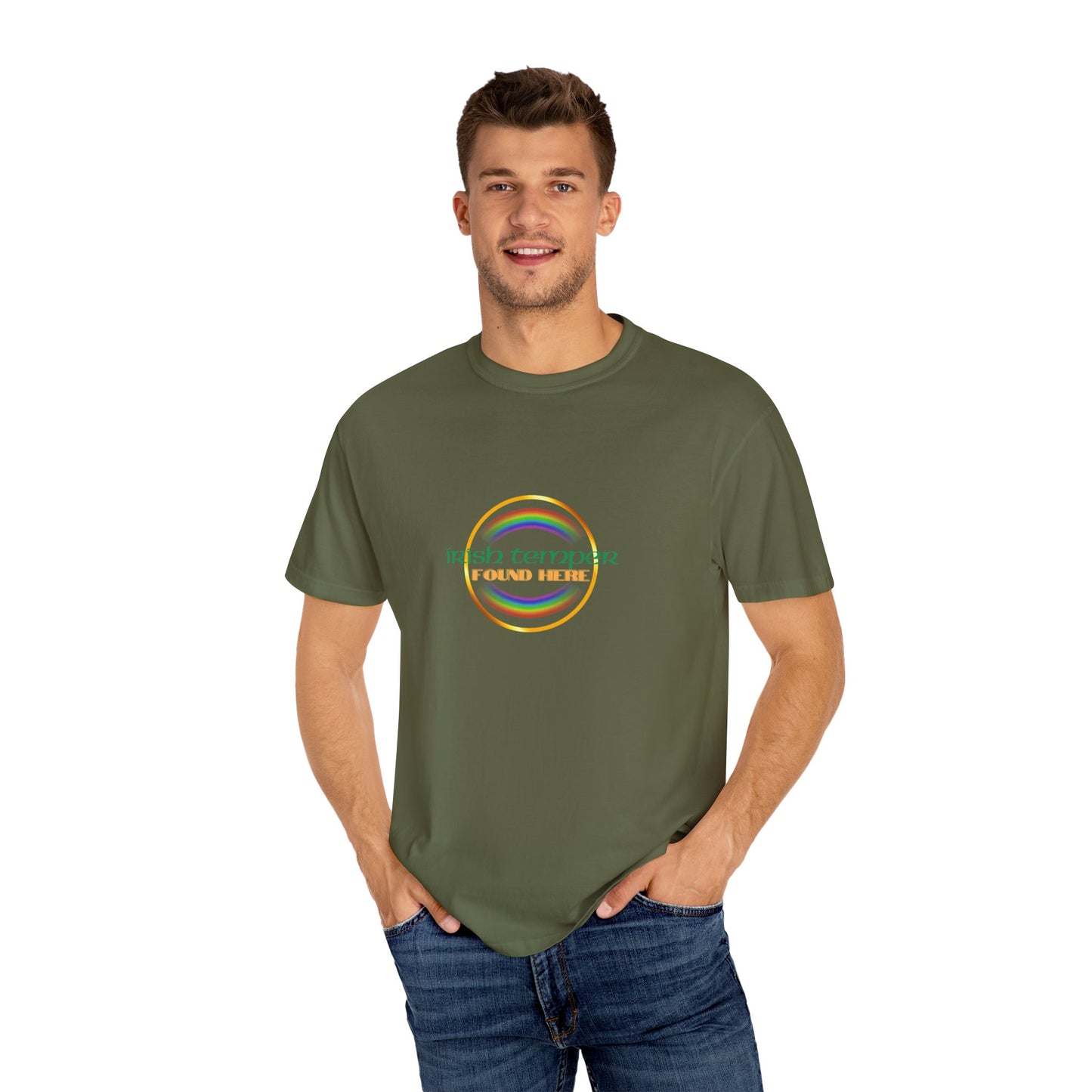 Irish Temper Found Here Unisex Garment-Dyed T-shirt, rainbow, fun, gender neutral, casual, relaxed, soft, preshrunk cotton, St Patricks Day