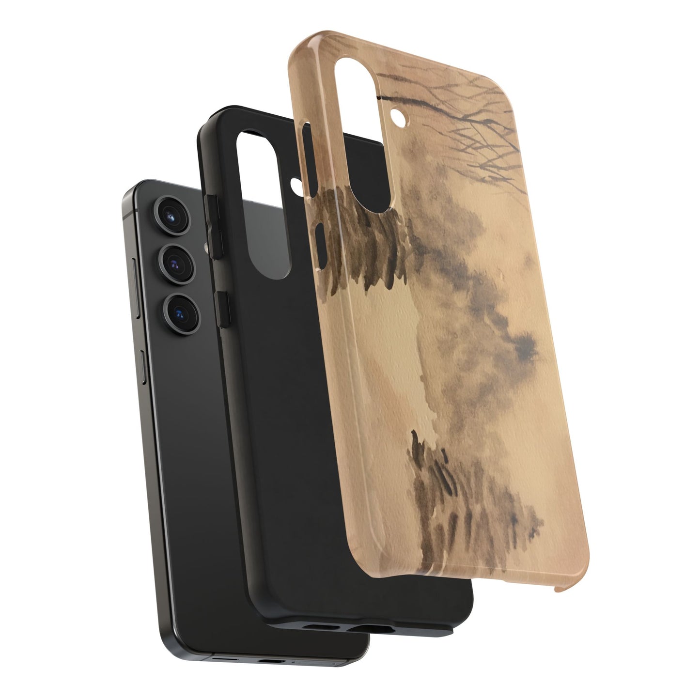 Winter Scene Tough Phone Cases, iPhone & Samsung cases, wireless charging, pine trees, snow, original watercolor artwork, gifts, Christmas