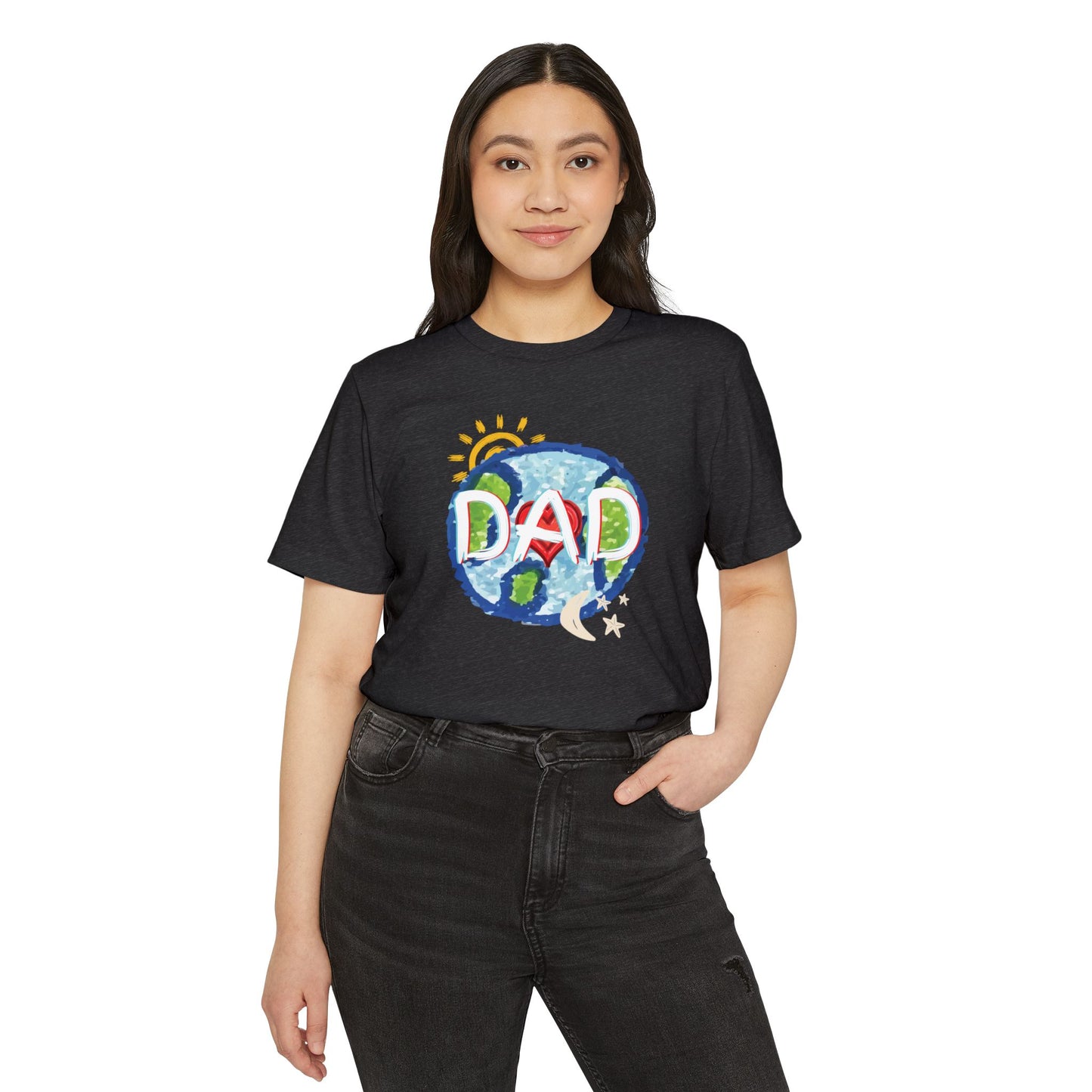 Dad Whole World Sun Moon Stars Heart Unisex Recycled Organic T-Shirt, Father's Day Gift, Family Matching Outfit, Eco-Friendly Tee, Unique