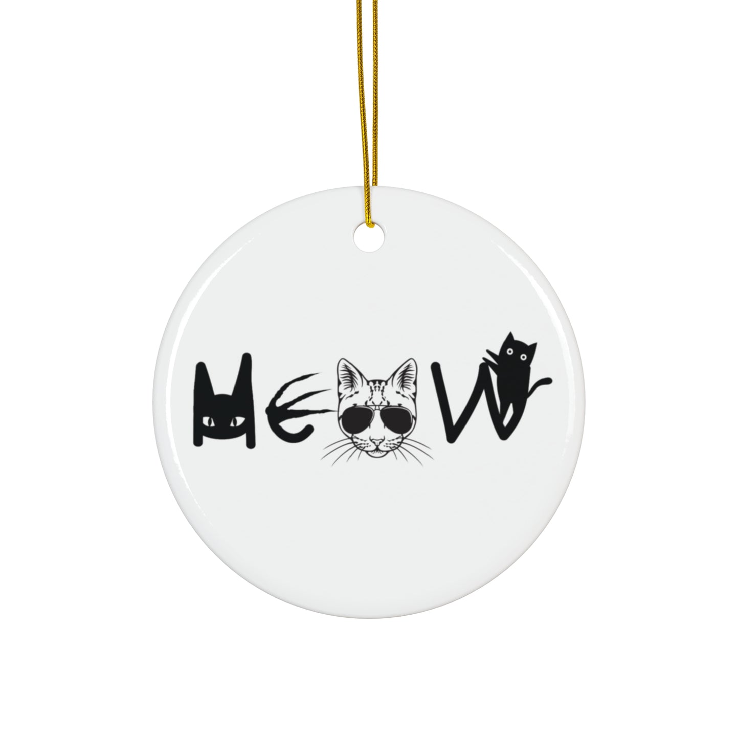 Meow White & Black Hanging Ornament, cats, sassy, decor, fun, Circle Snowflake Heart Star, Holiday, Gifts, all ages, Christmas, Halloween