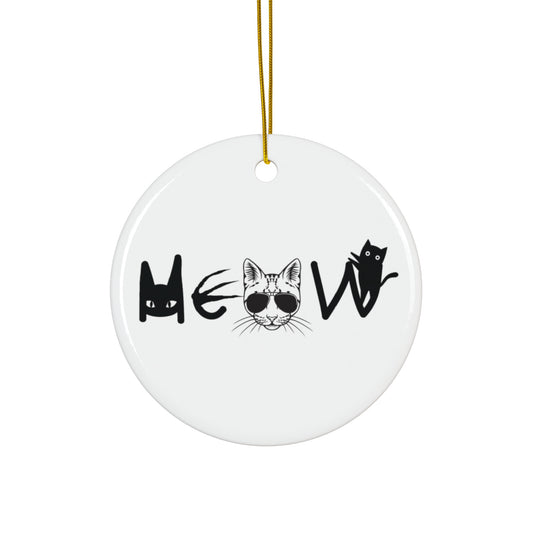 Meow White & Black Hanging Ornament, cats, sassy, decor, fun, Circle Snowflake Heart Star, Holiday, Gifts, all ages, Christmas, Halloween