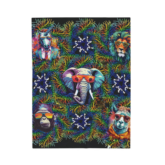 Black Wild & Cool Creatures Velveteen Blanket, Animals, Cozy Throw Home Decor, Gift, Bed Cover Vibrant Couch Blanket Kids Birthday Christmas