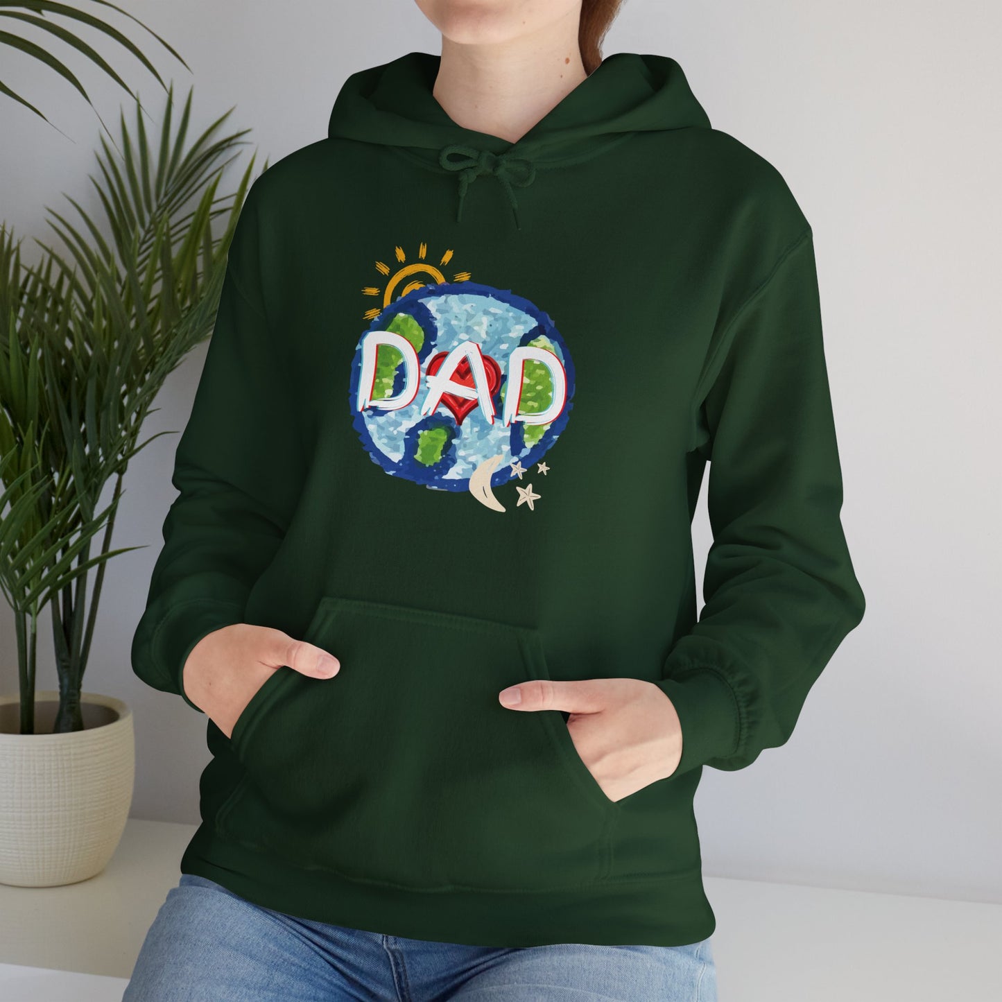 DAD Hooded Sweatshirt - Whole World Sun Moon & Stars Heart Love Fathers Day Gift for Men