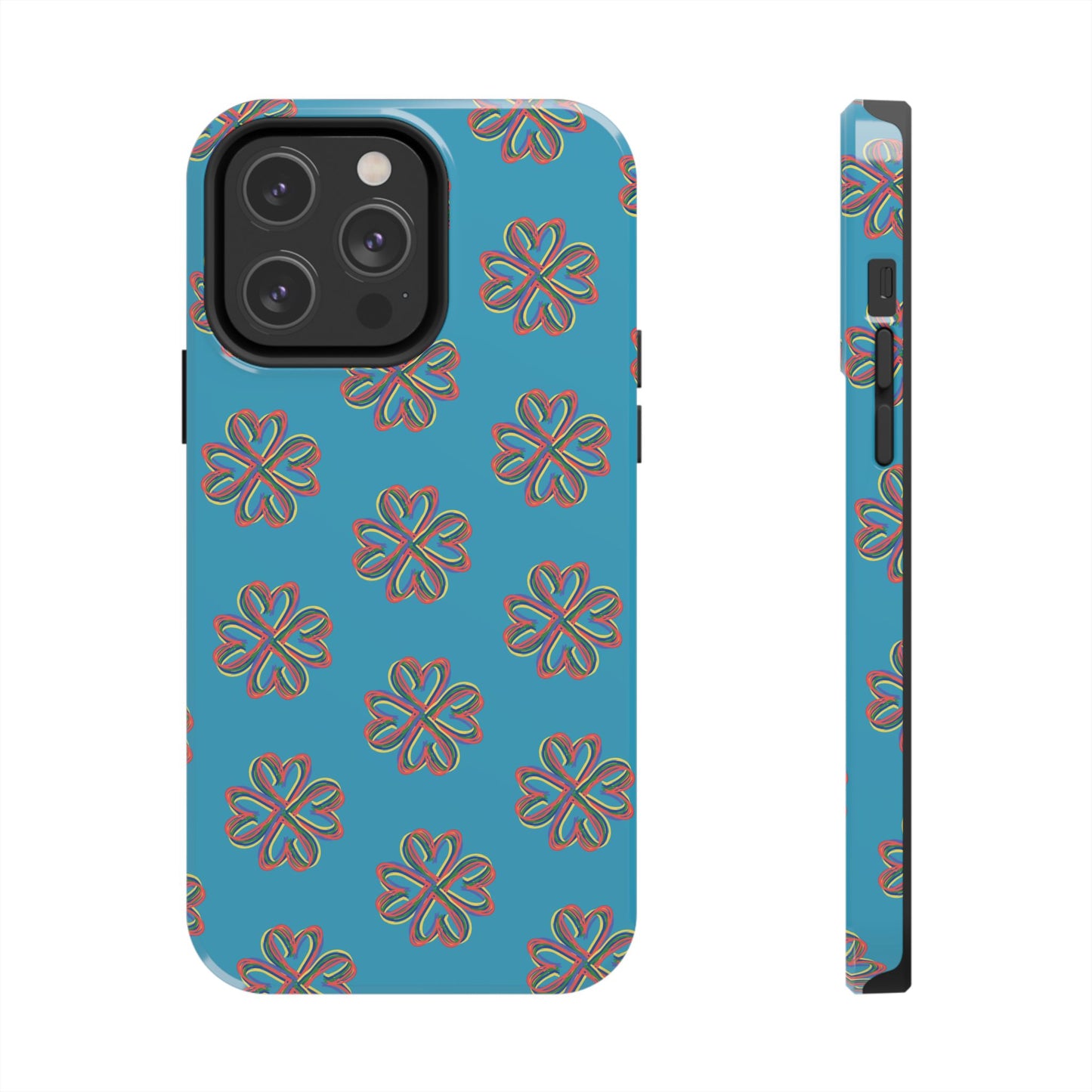 Floral Tough Phone Case, Colorful Turquoise Case, Hard Cover, iPhone Samsung Galaxy Google Pixel, Botanical Print Phone, Wireless Charging