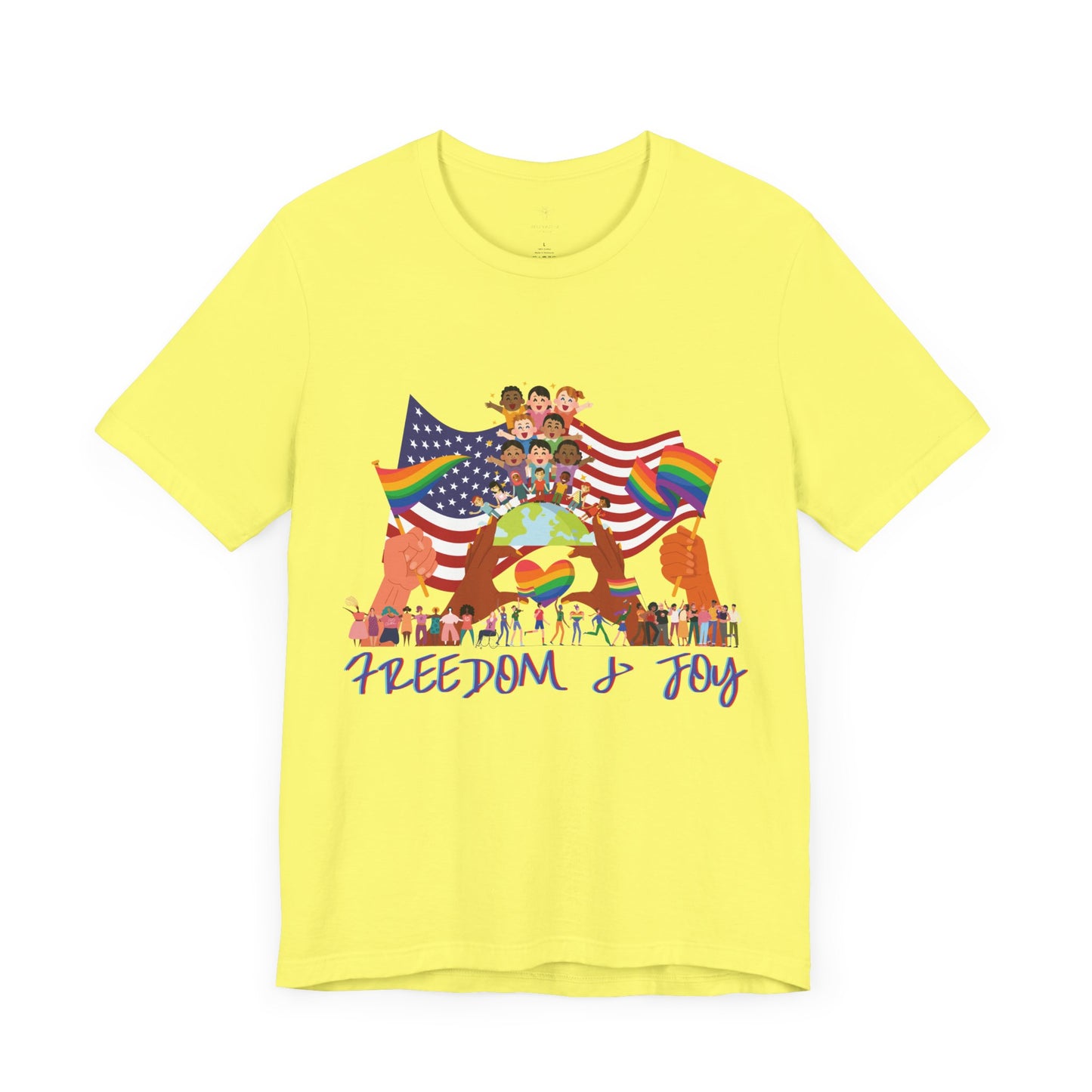 Freedom & Joy Unisex Tee, America, Inclusion, Equality, Love, Pride, Flag, Election, Gift, Comfy, Soft, Casual, Gender Neutral, Short Sleeve