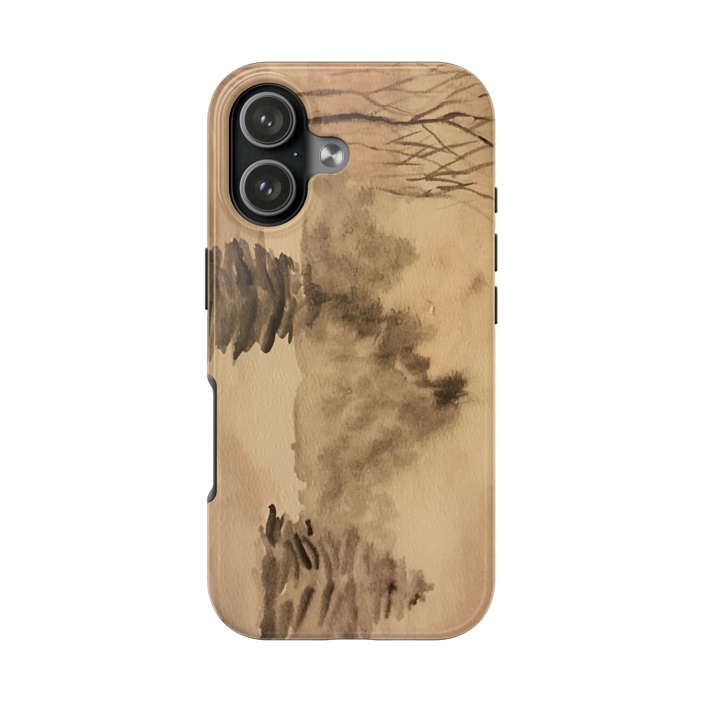 Winter Scene Tough Phone Cases, iPhone & Samsung cases, wireless charging, pine trees, snow, original watercolor artwork, gifts, Christmas