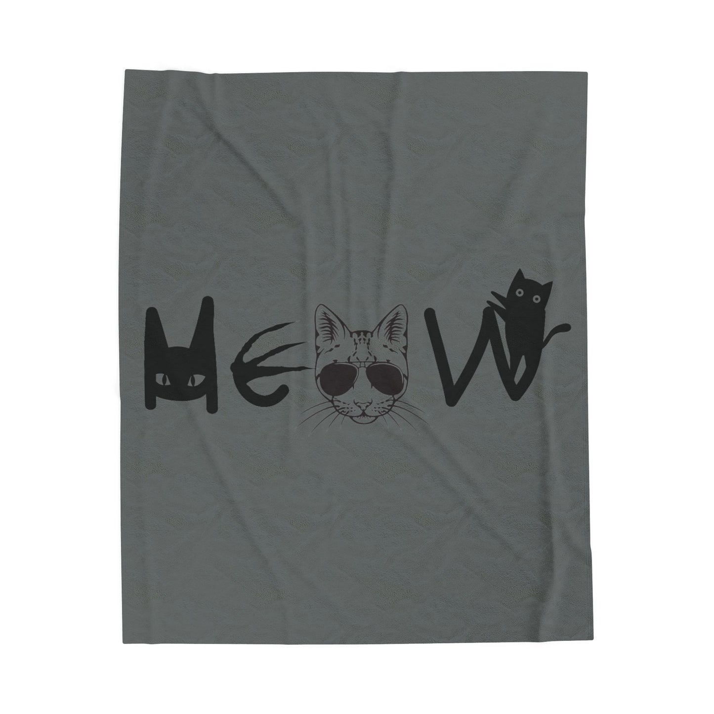 Dark Grey Meow Velveteen Blanket, Cozy Throw, Home Decor, Gift, Bed Cover, Dorm, Warm, Soft, Couch Blanket, Birthday Anniversary Christmas
