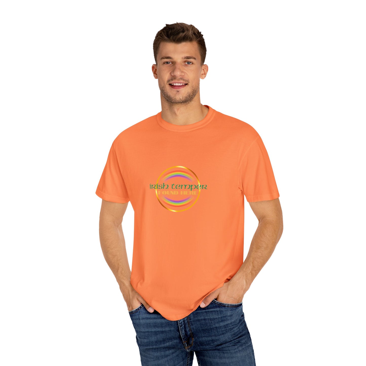 Irish Temper Found Here Unisex Garment-Dyed T-shirt, rainbow, fun, gender neutral, casual, relaxed, soft, preshrunk cotton, St Patricks Day