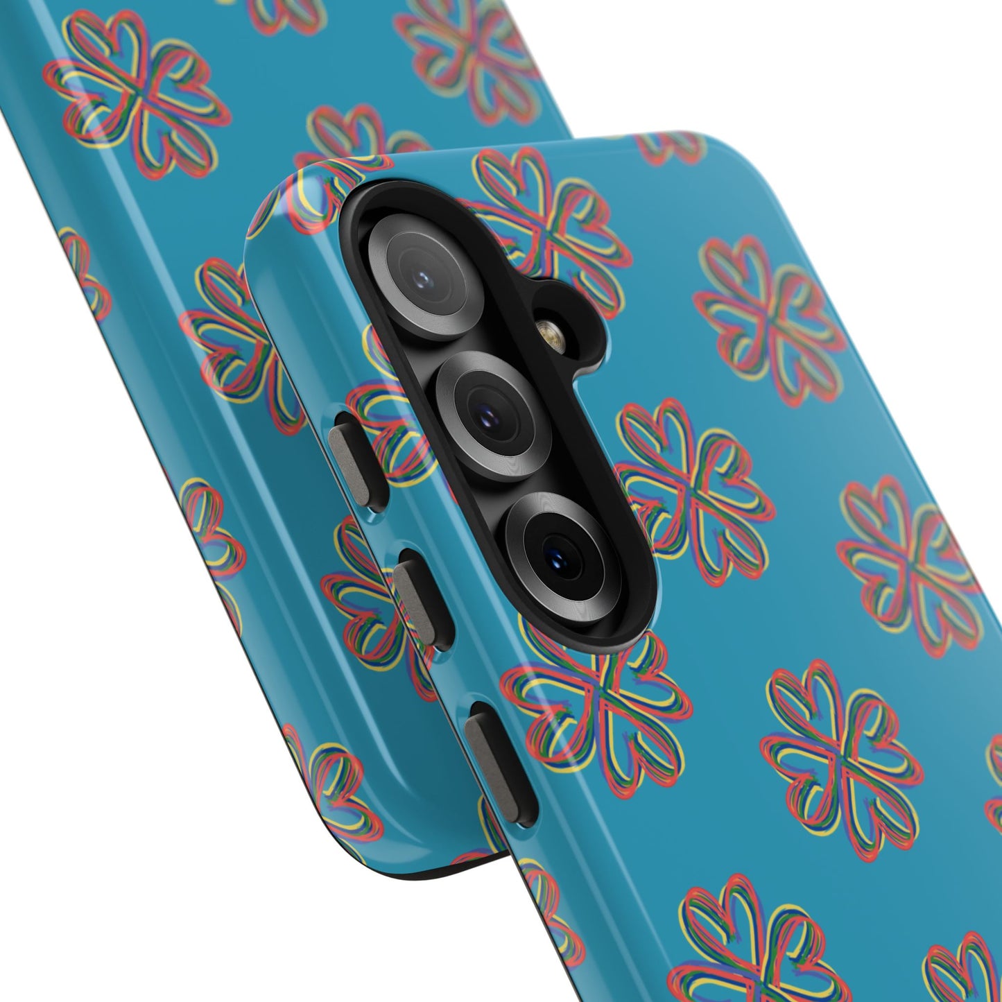 Floral Tough Phone Case, Colorful Turquoise Case, Hard Cover, iPhone Samsung Galaxy Google Pixel, Botanical Print Phone, Wireless Charging