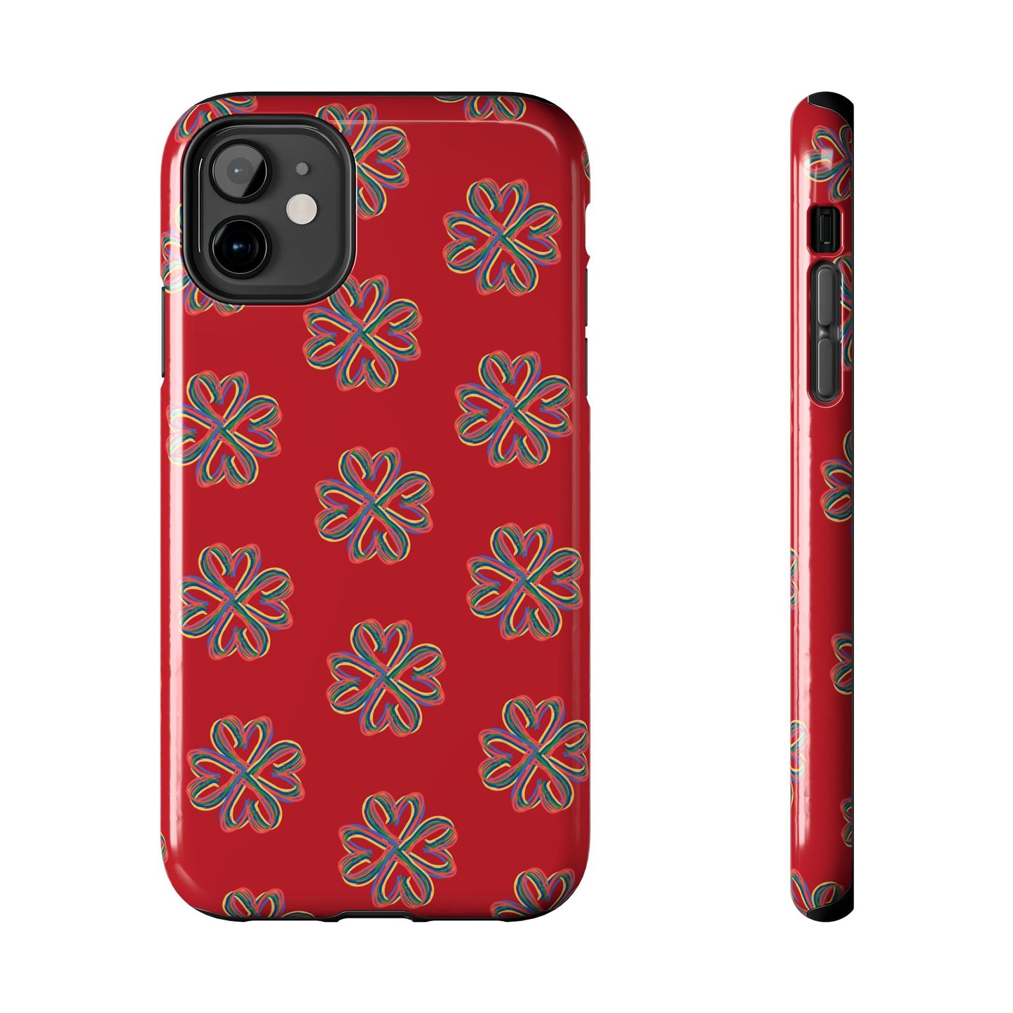 Floral Tough Phone Case, Red Phone Cover, Protective Tech Accessory, Botanical Phone Shell, Gift for Gardeners, Colorful, Wireless Charging