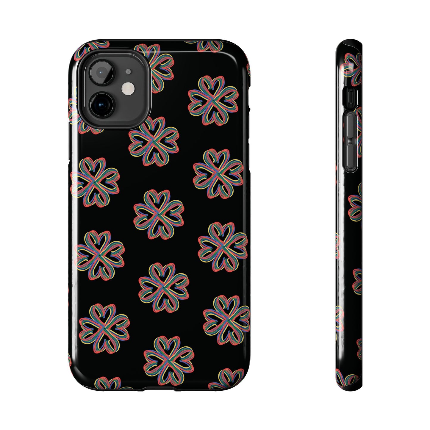 Tough Phone Cases, Floral Phone Cover, Protective Floral Case, Colorful Phone Shell, Black Phone Case, Wireless Charging