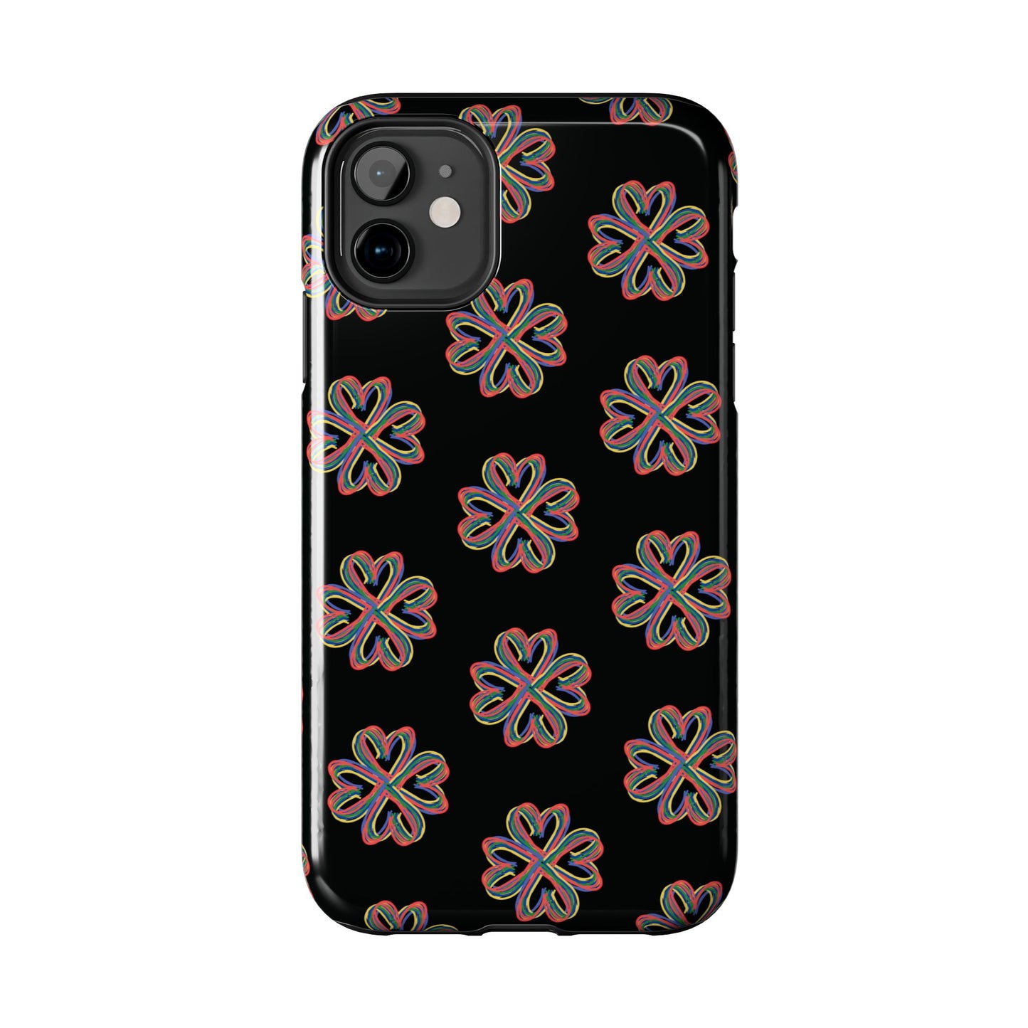 Tough Phone Cases, Floral Phone Cover, Protective Floral Case, Colorful Phone Shell, Black Phone Case, Wireless Charging