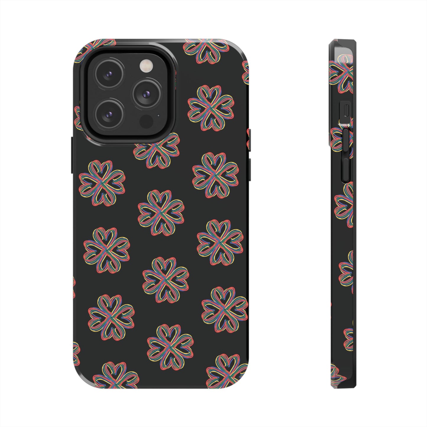 Tough Phone Cases, Floral Phone Cover, Protective Floral Case, Colorful Phone Shell, Black Phone Case, Wireless Charging