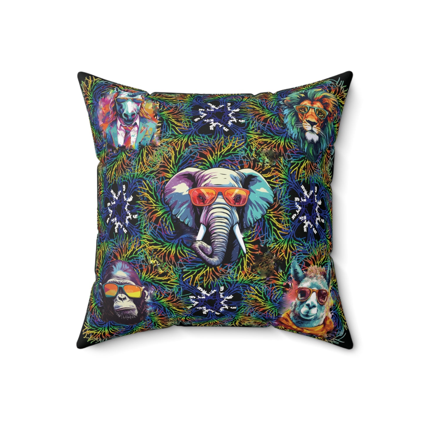 Black Wild & Cool Creatures Spun Polyester Square Pillow, Fun, Animals, Accent, Decor, Dorm, Bed, Throw, Gift Birthday Christmas, 4 Sizes