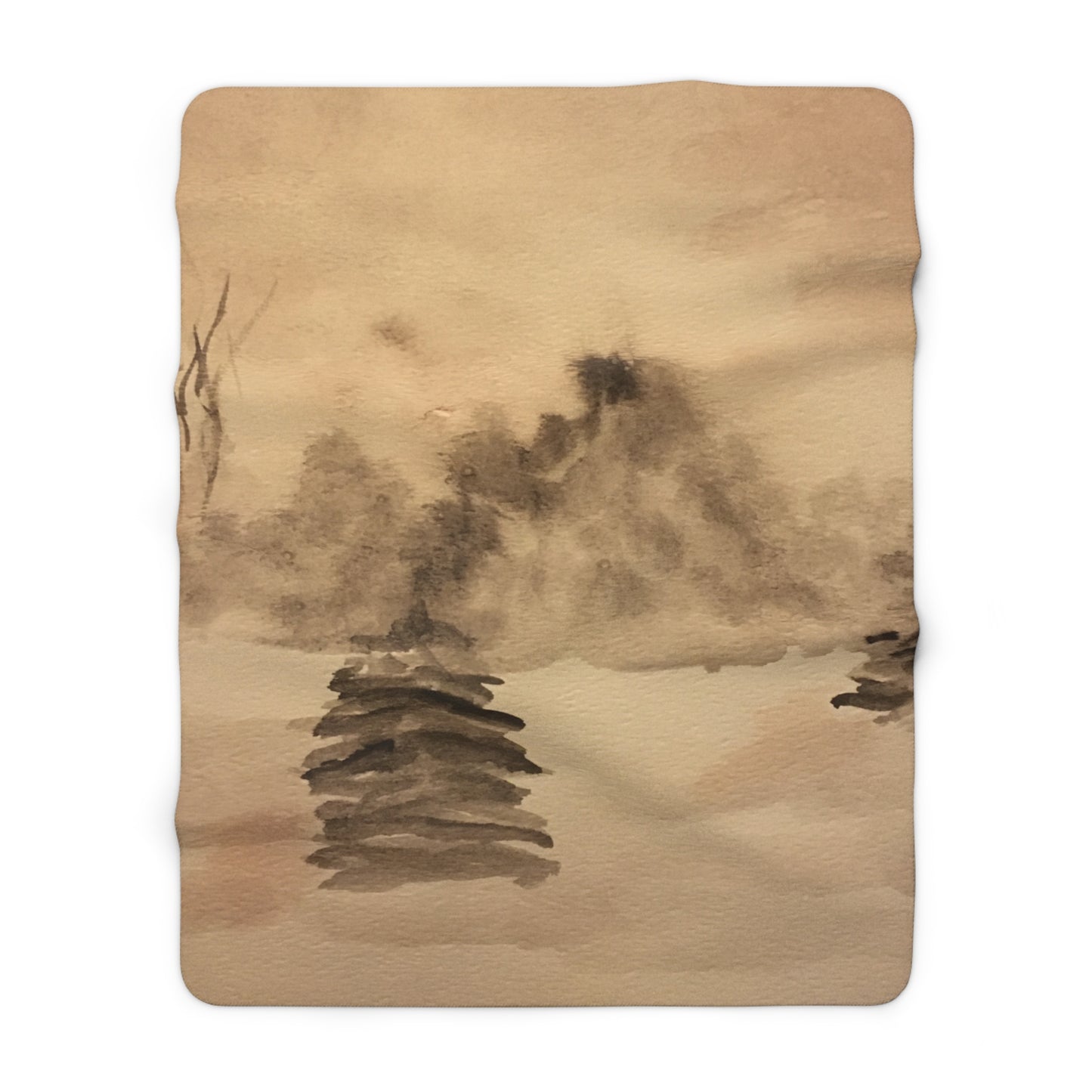 Winter Scene Sherpa Fleece Blanket, Custom Artwork, Seasonal Decor, Cozy, Winter, Holidays, Trees, Snow, Christmas, Warm, Throw 50x60 60x80