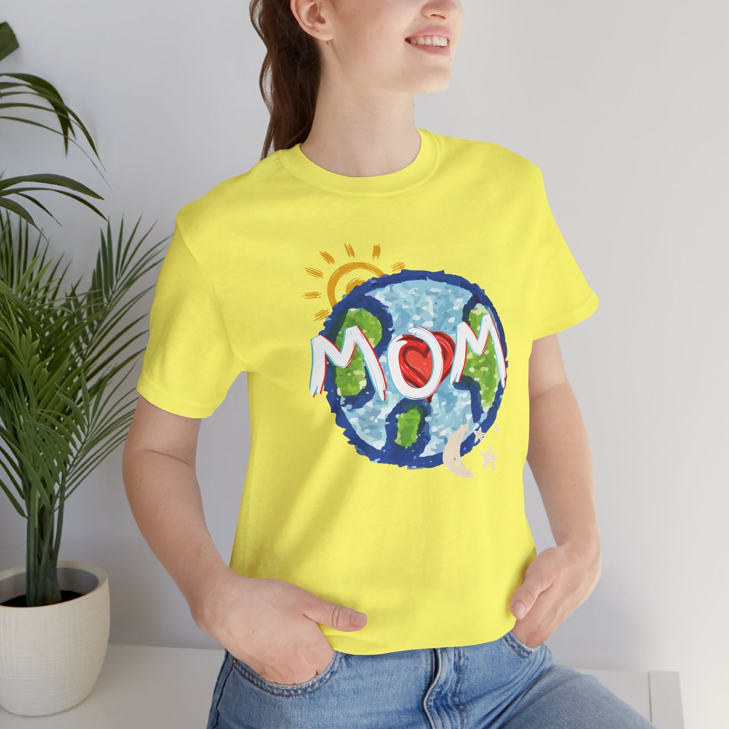 MOM Unisex Tee, Whole World, Sun Moon Stars, Heart, Love, Mothers Day, Gifts for Women, Comfy, Soft, Casual, Gender Neutral, Short Sleeves
