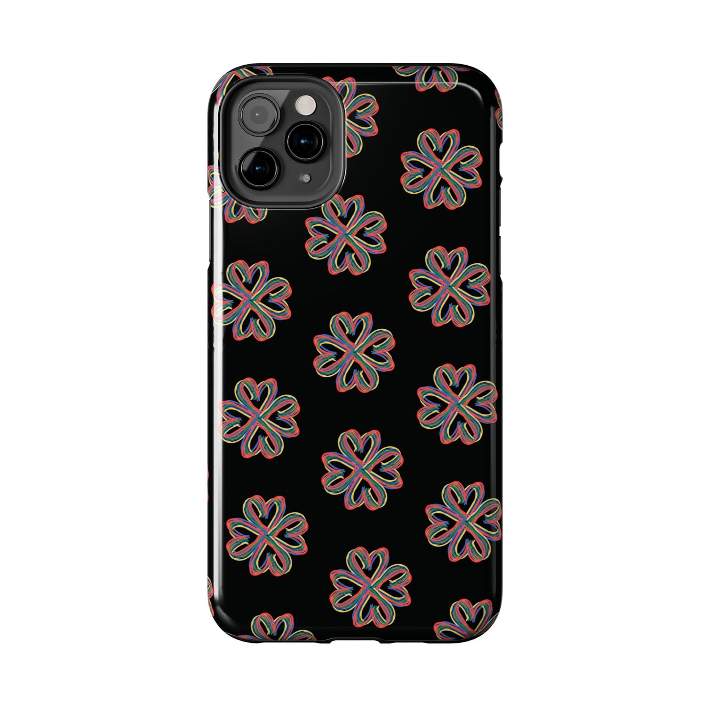 Tough Phone Cases, Floral Phone Cover, Protective Floral Case, Colorful Phone Shell, Black Phone Case, Wireless Charging