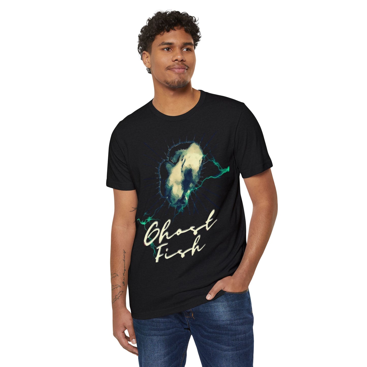 Ghost Fish Graphic Unisex Recycled Organic T-Shirt, Eco-Friendly Tee, Sustainable Clothing, Haunted Apparel, Spooky Shirt