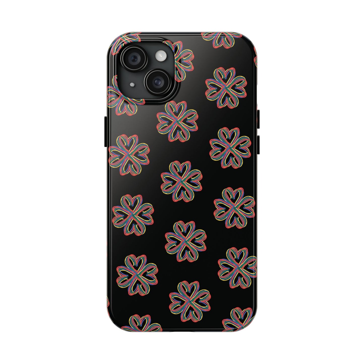 Tough Phone Cases, Floral Phone Cover, Protective Floral Case, Colorful Phone Shell, Black Phone Case, Wireless Charging