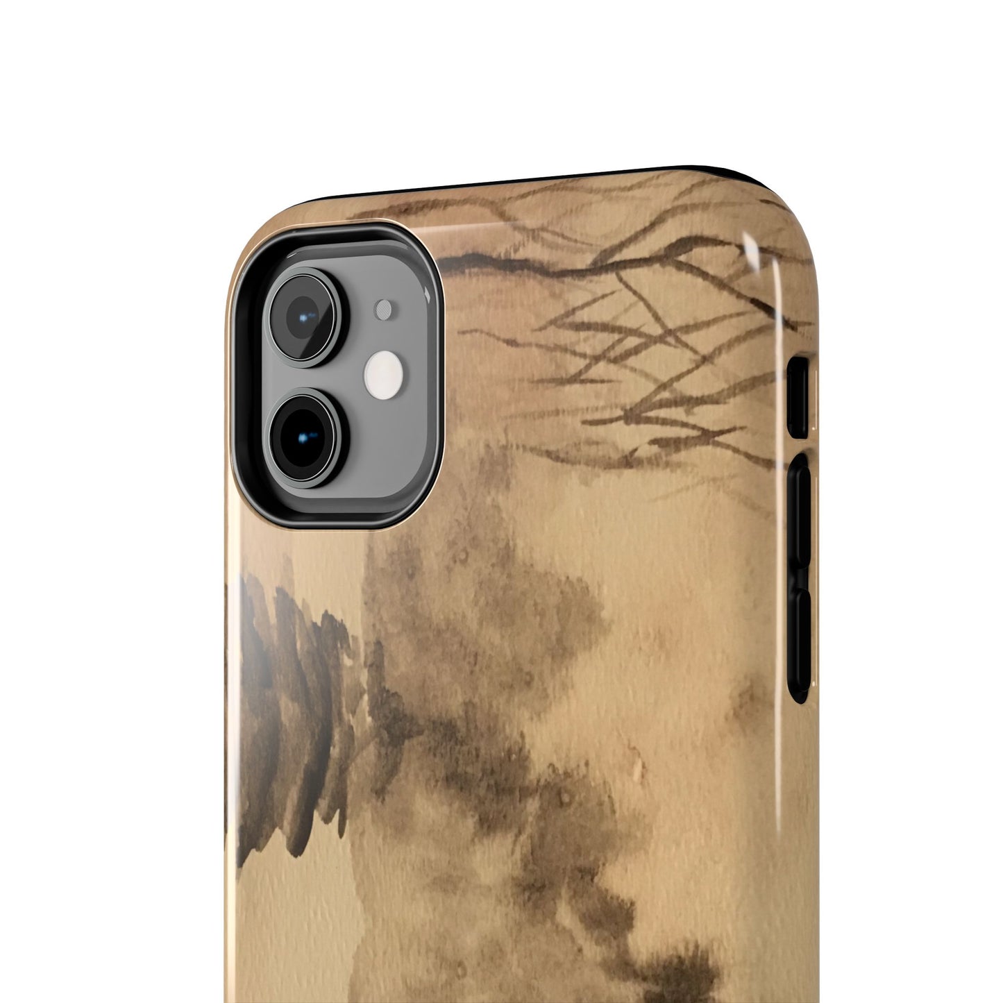 Winter Scene Tough Phone Cases, iPhone & Samsung cases, wireless charging, pine trees, snow, original watercolor artwork, gifts, Christmas