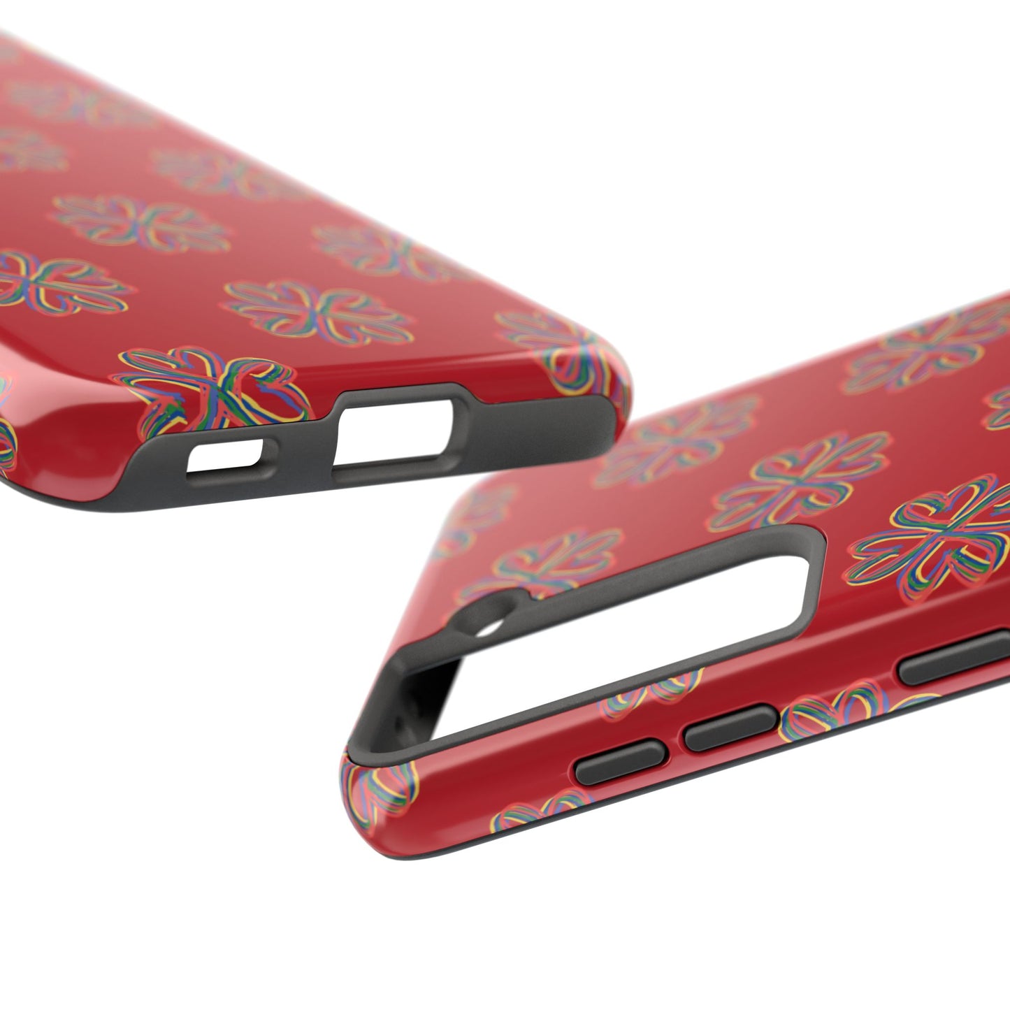 Floral Tough Phone Case, Red Phone Cover, Protective Tech Accessory, Botanical Phone Shell, Gift for Gardeners, Colorful, Wireless Charging