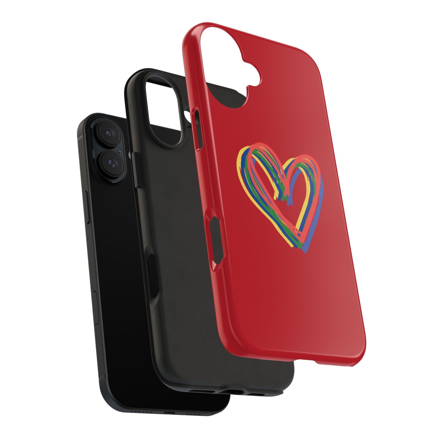 Rainbow Hearts Tough Phone Case, Red Phone Cover, Smartphone Case, Heart Pattern Phone Shell, Phone Hard Case, Colorful, Wireless Charging