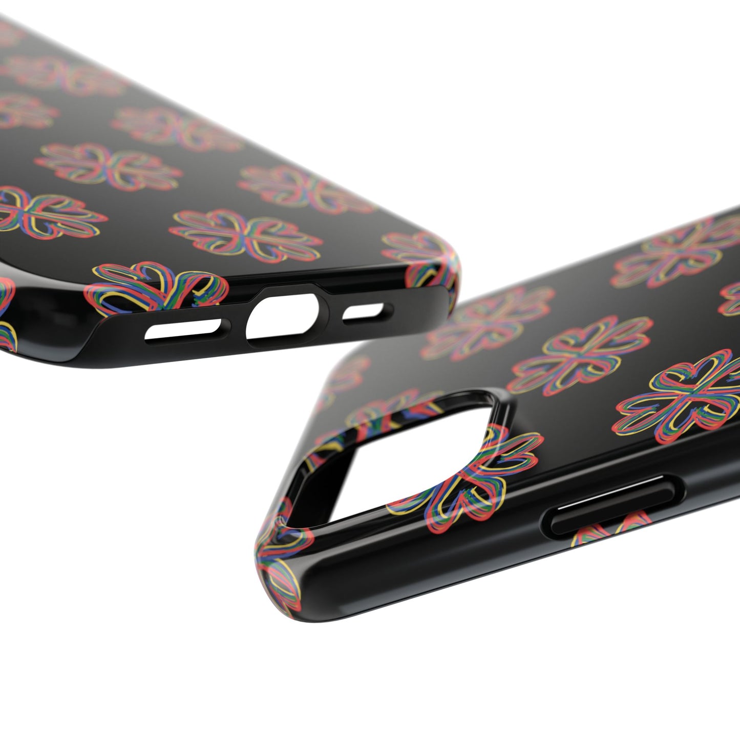Tough Phone Cases, Floral Phone Cover, Protective Floral Case, Colorful Phone Shell, Black Phone Case, Wireless Charging