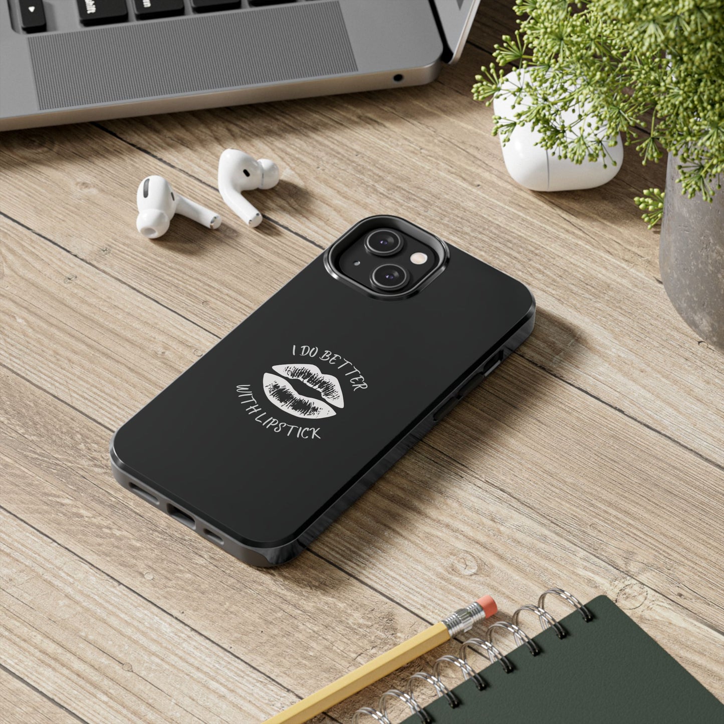 Glamorous Lipstick Tough Phone Cases - Empowered Gifts, Sassy Wireless Charging Cover, Fun Lips Samsung & iPhone Cases, Black Design
