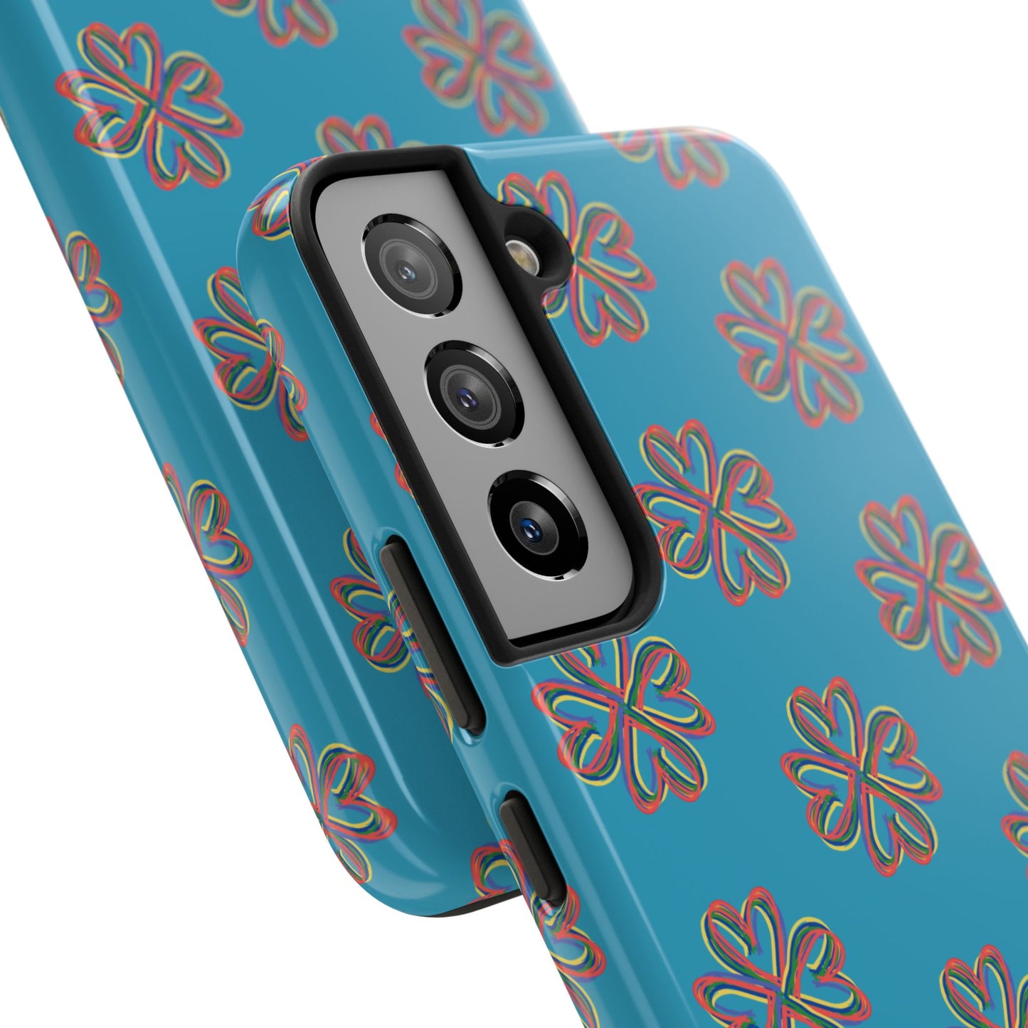 Floral Tough Phone Case, Colorful Turquoise Case, Hard Cover, iPhone Samsung Galaxy Google Pixel, Botanical Print Phone, Wireless Charging