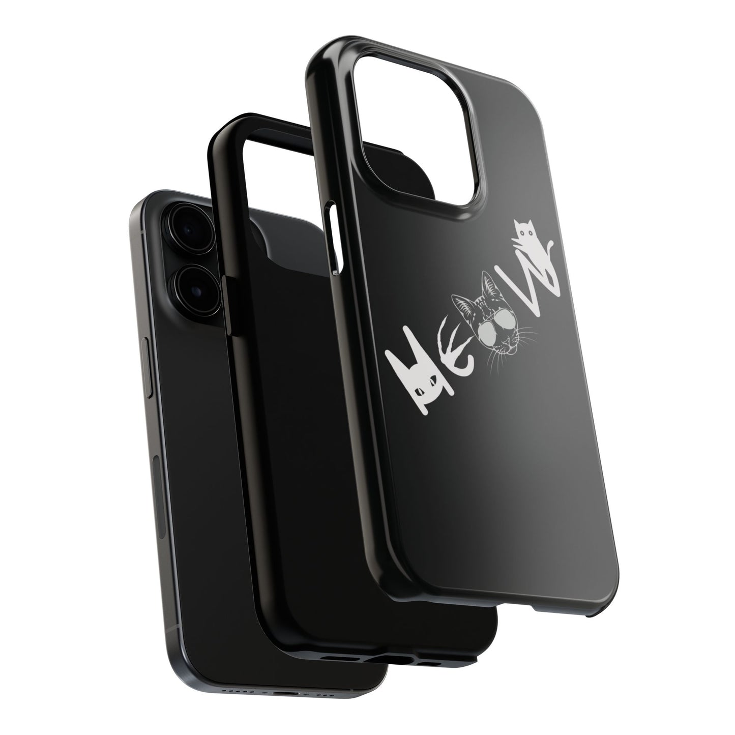 Meow Tough Phone Cases, iPhone & Samsung cases, wireless charging, cats, sassy, kitty, gender neutral, gifts, Halloween, birthday, Christmas