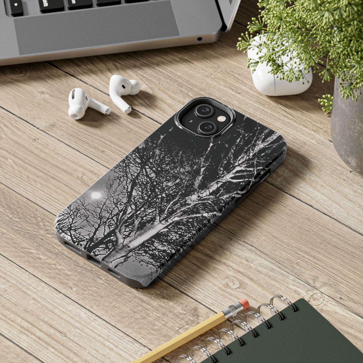 Worm Moon Night Trees Tough Phone Cases, iPhone & Samsung cases, wireless charging, trees, nature, spooky, original photo, gifts, Halloween