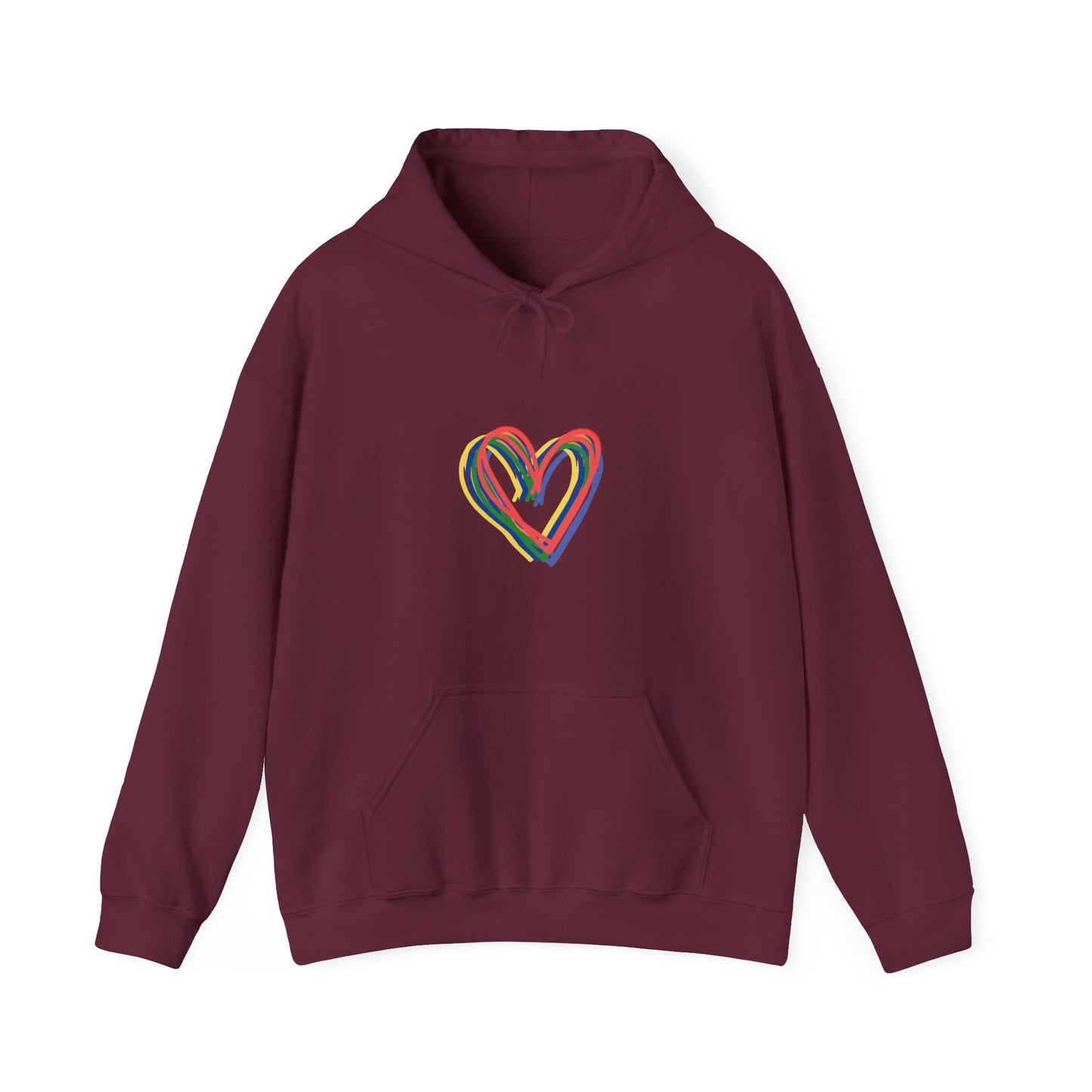 Rainbow Hearts Unisex Heavy Blend™ Hooded Sweatshirt, Love, Pride, hoodie, warm, soft, gift, gender neutral, men, women, teens, Valentines