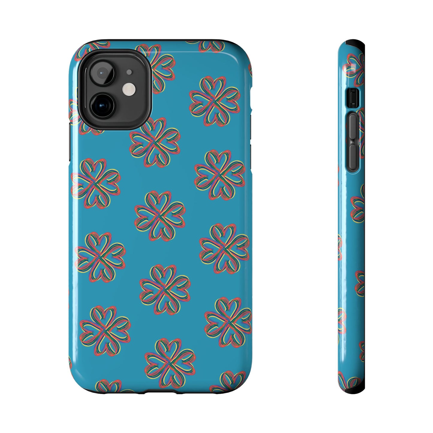 Floral Tough Phone Case, Colorful Turquoise Case, Hard Cover, iPhone Samsung Galaxy Google Pixel, Botanical Print Phone, Wireless Charging