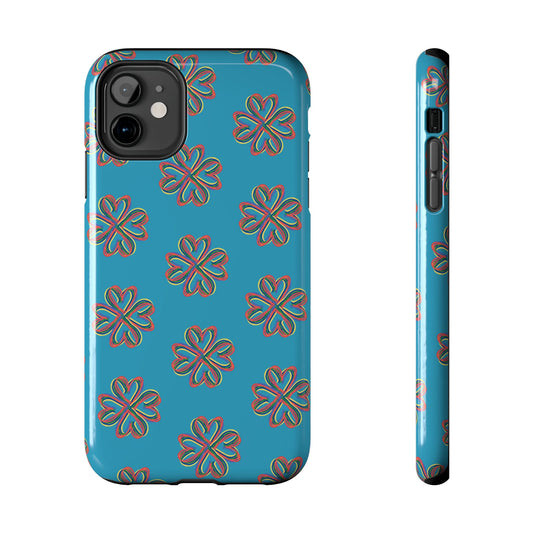 Floral Tough Phone Case, Colorful Turquoise Case, Hard Cover, iPhone Samsung Galaxy Google Pixel, Botanical Print Phone, Wireless Charging