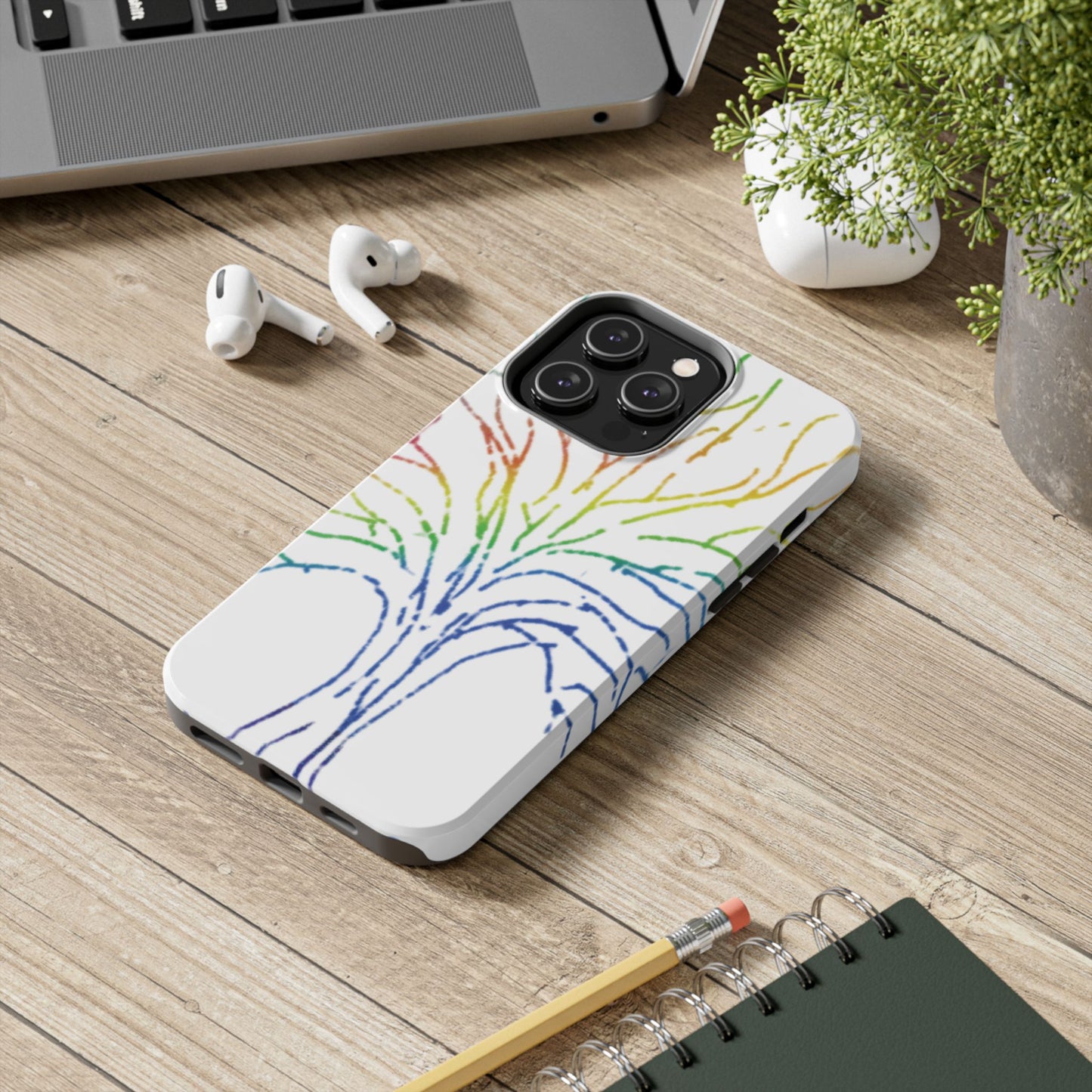 Rainbow Tree Tough Phone Cases - Colorful Nature Love Pride Gender Neutral Gifts for Friends, iPhone Samsung Wireless Charging Cover, LGBTQ+