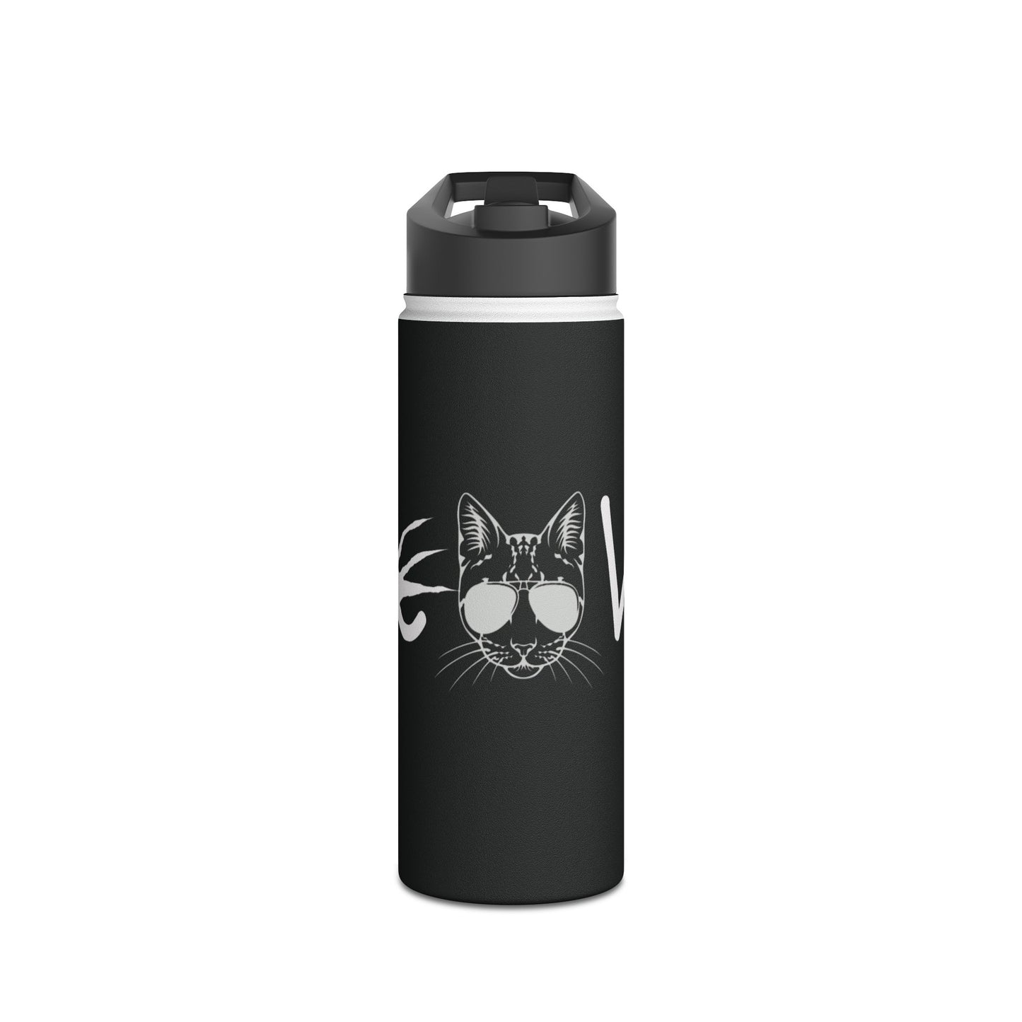 Meow Black Stainless Steel Water Bottle, Cats, Sassy, Fun, Halloween, Election, Gender Neutral, Gift, Exercise, Run, Workout, Eco BPA-free