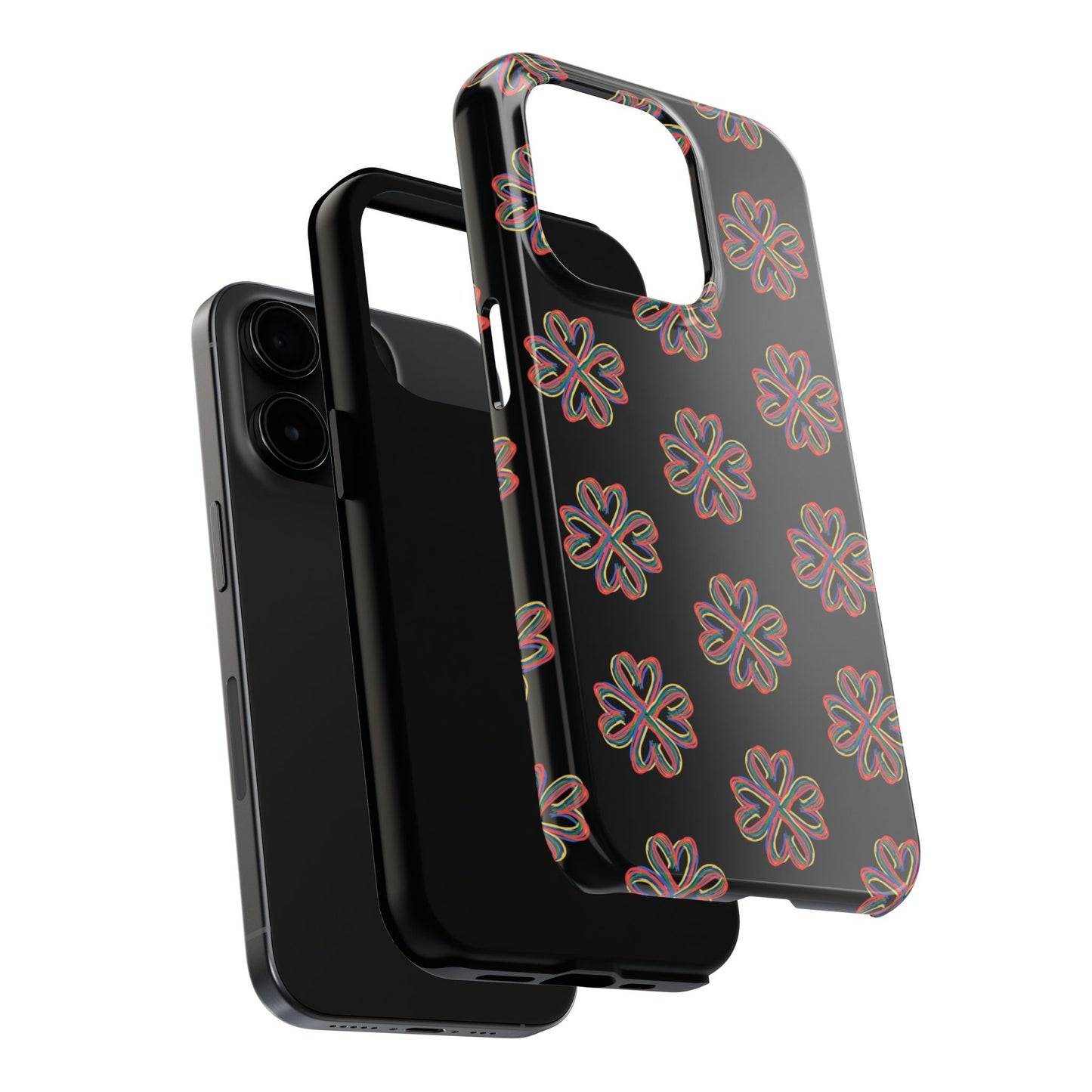 Tough Phone Cases, Floral Phone Cover, Protective Floral Case, Colorful Phone Shell, Black Phone Case, Wireless Charging