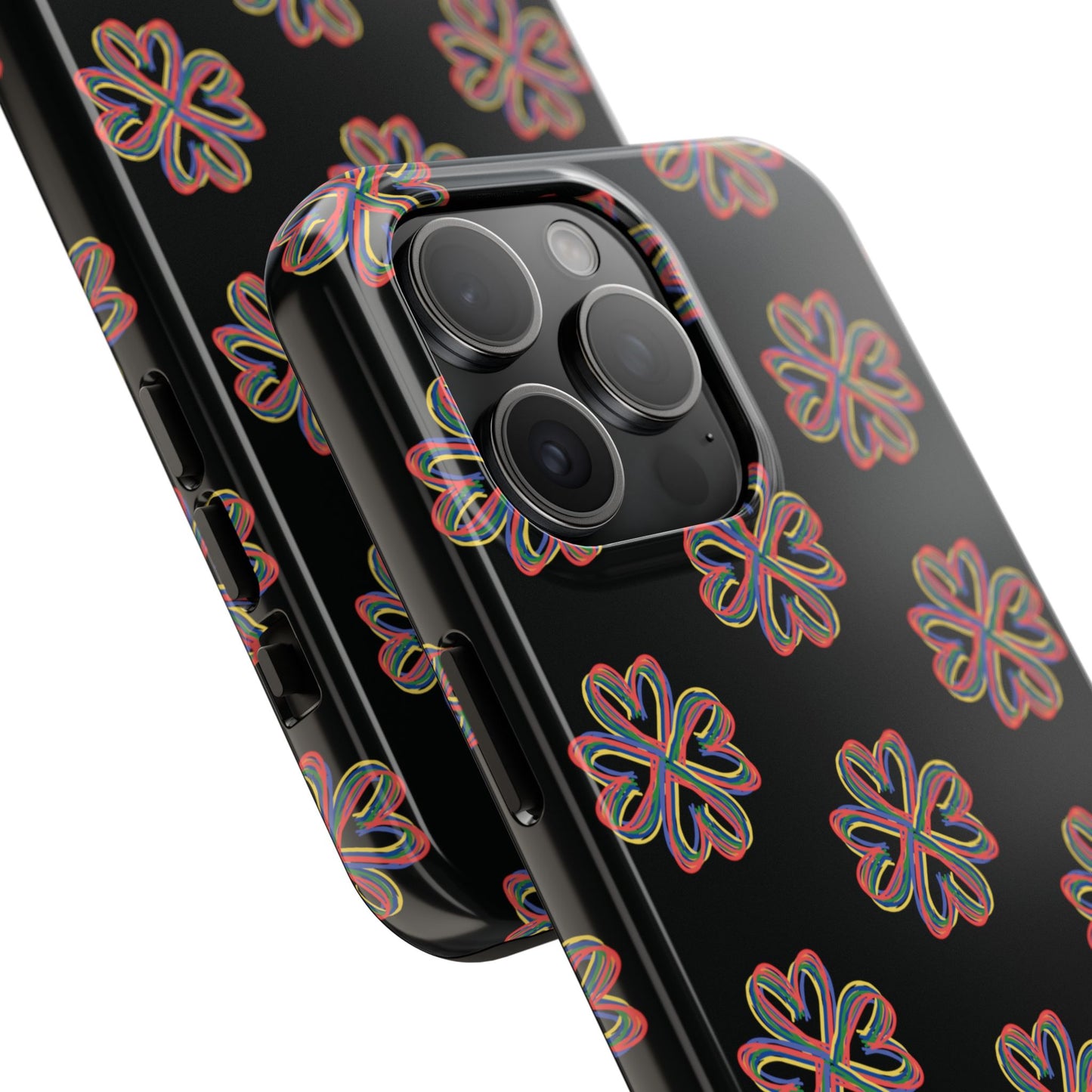 Tough Phone Cases, Floral Phone Cover, Protective Floral Case, Colorful Phone Shell, Black Phone Case, Wireless Charging