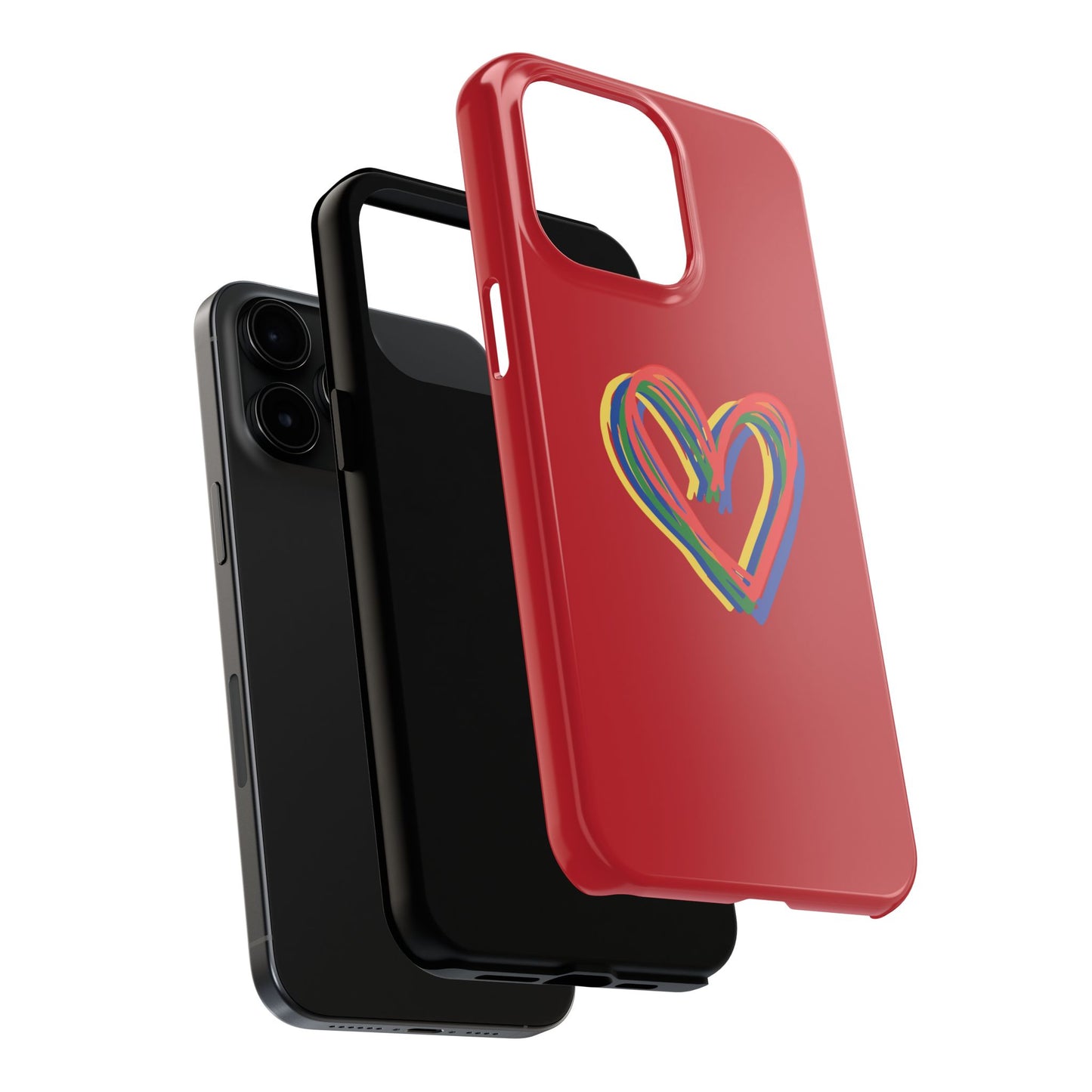 Rainbow Hearts Tough Phone Case, Red Phone Cover, Smartphone Case, Heart Pattern Phone Shell, Phone Hard Case, Colorful, Wireless Charging