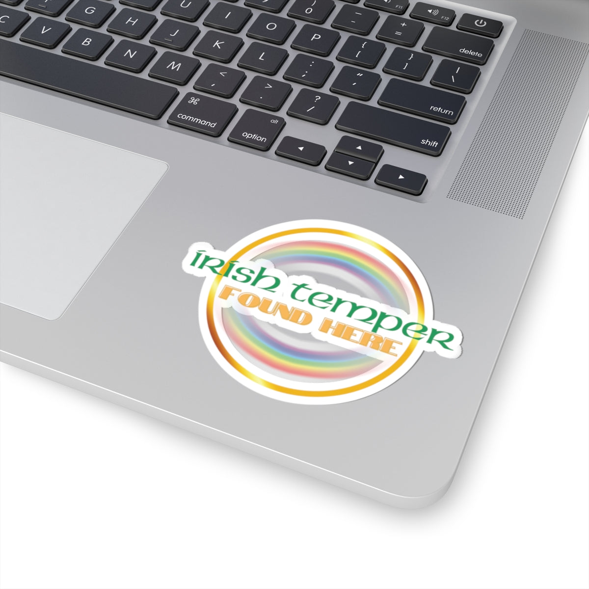 Irish Temper Found Here Kiss Cut Sticker, attitude, funny, gender neutral, gift, St Patricks Day, Christmas, water bottle, transparent white